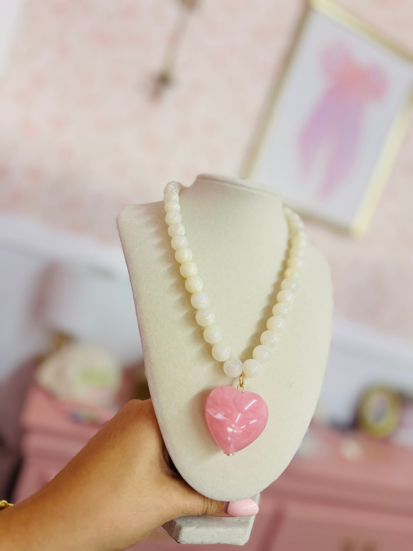 Pink Heart Pearl Necklace