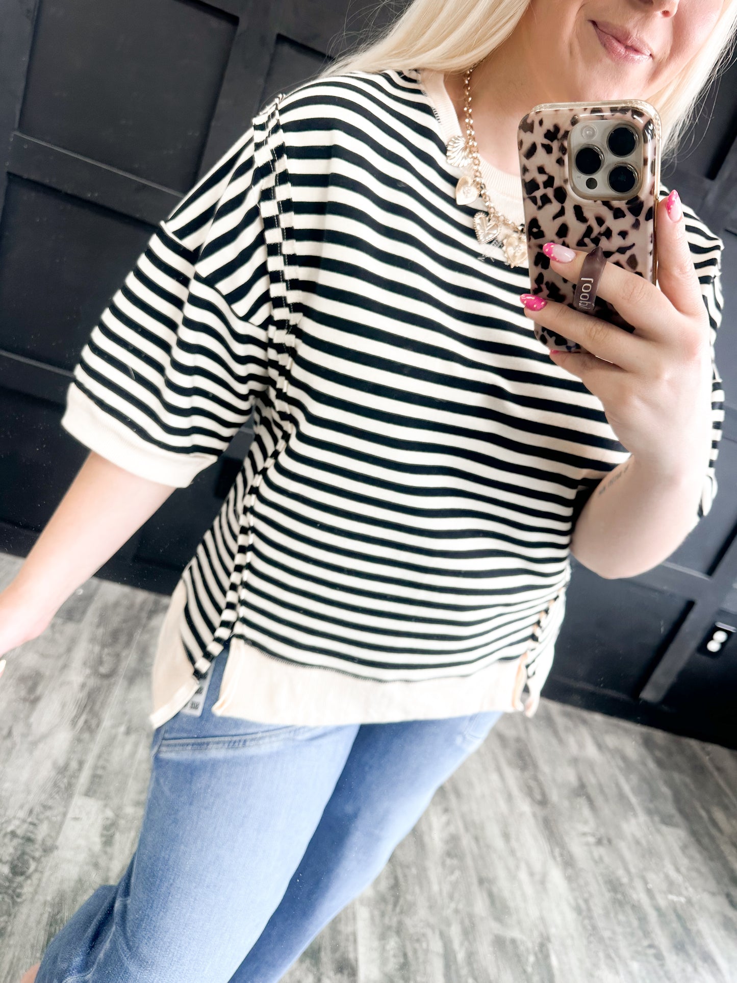 Black & Cream Oversized Striped Top