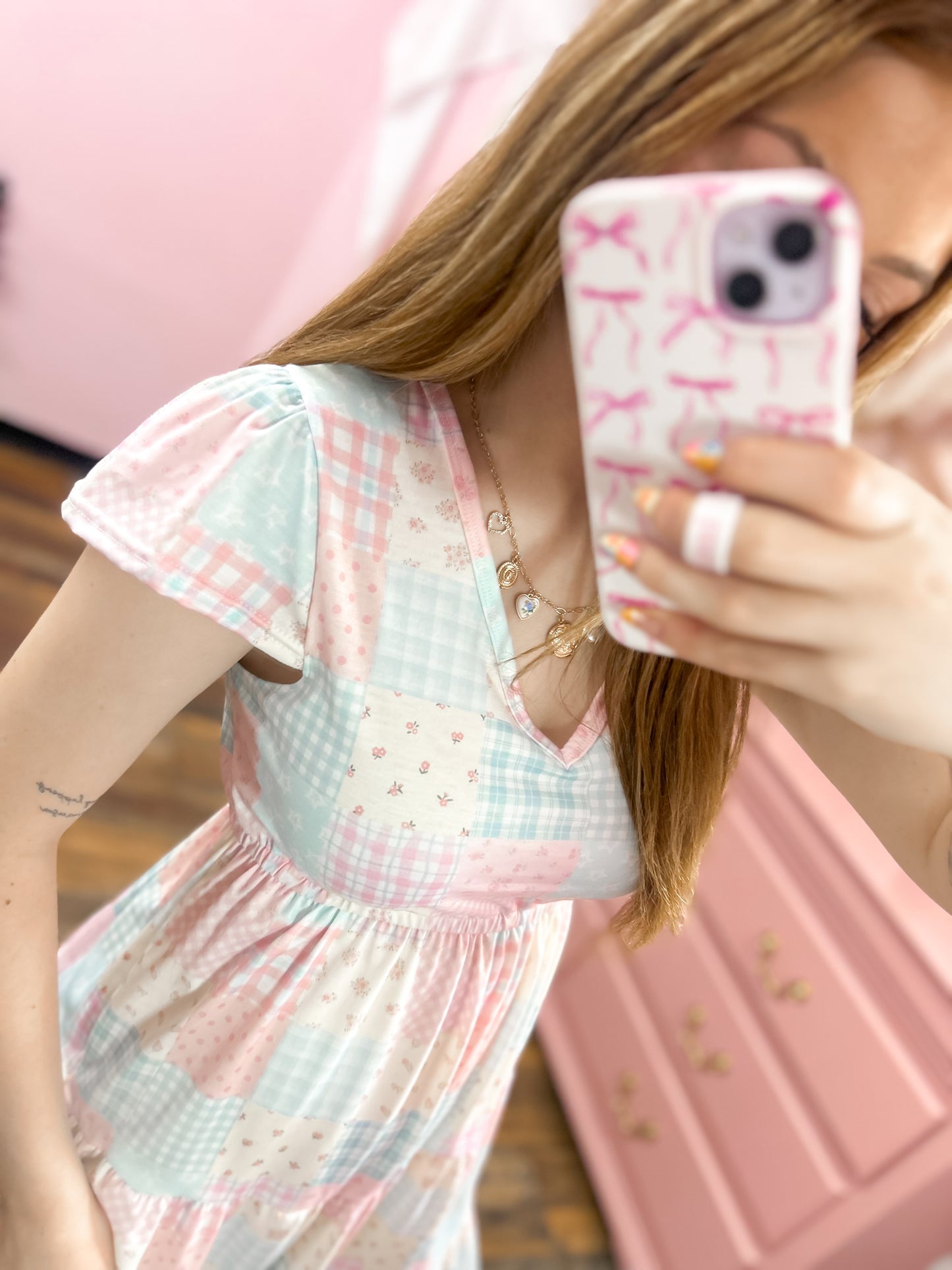 Pastel Patchwork Midi Dress