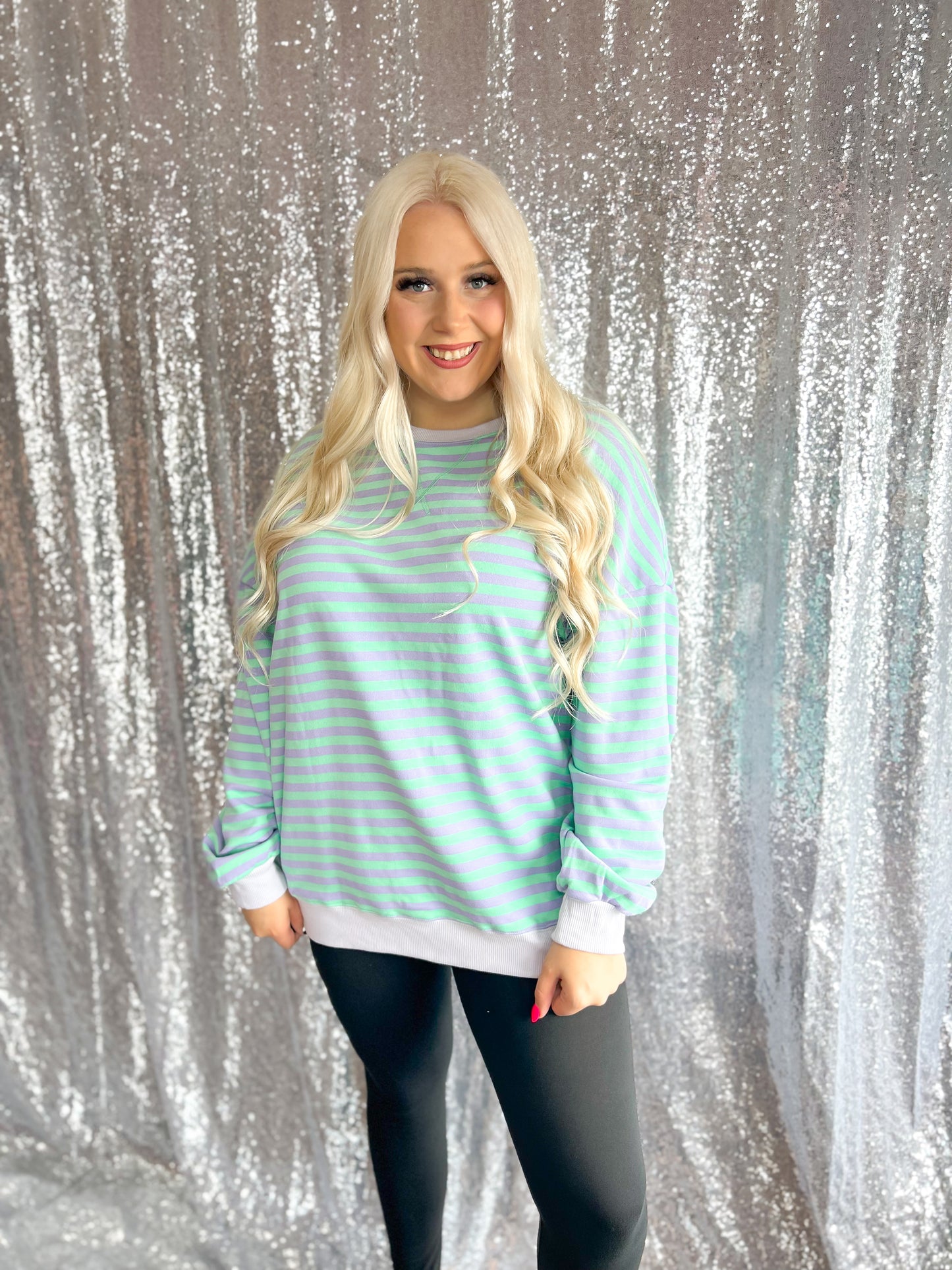 Lavender & Lime Striped Oversized Crewneck