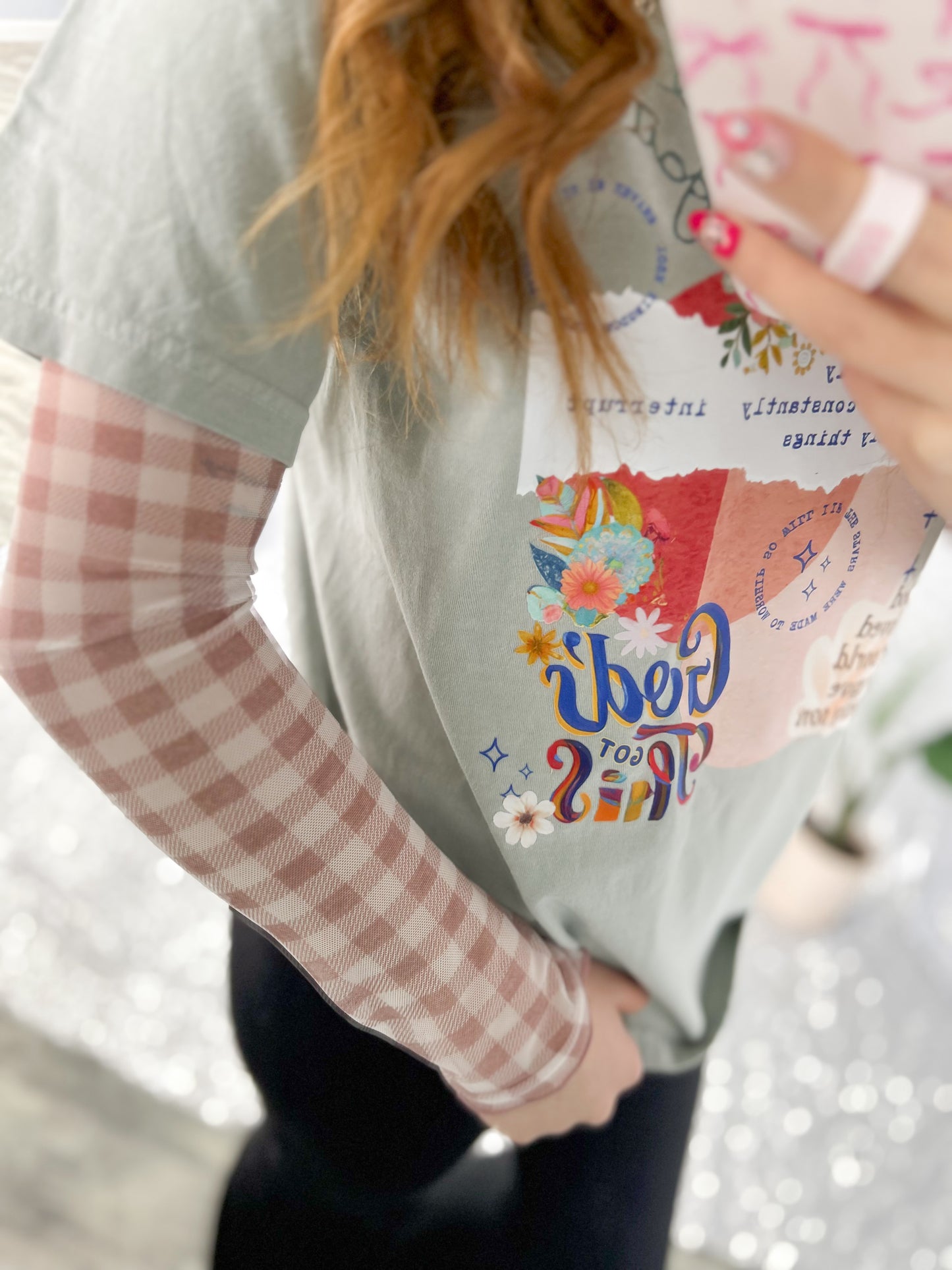 Mauve Gingham Mesh Top