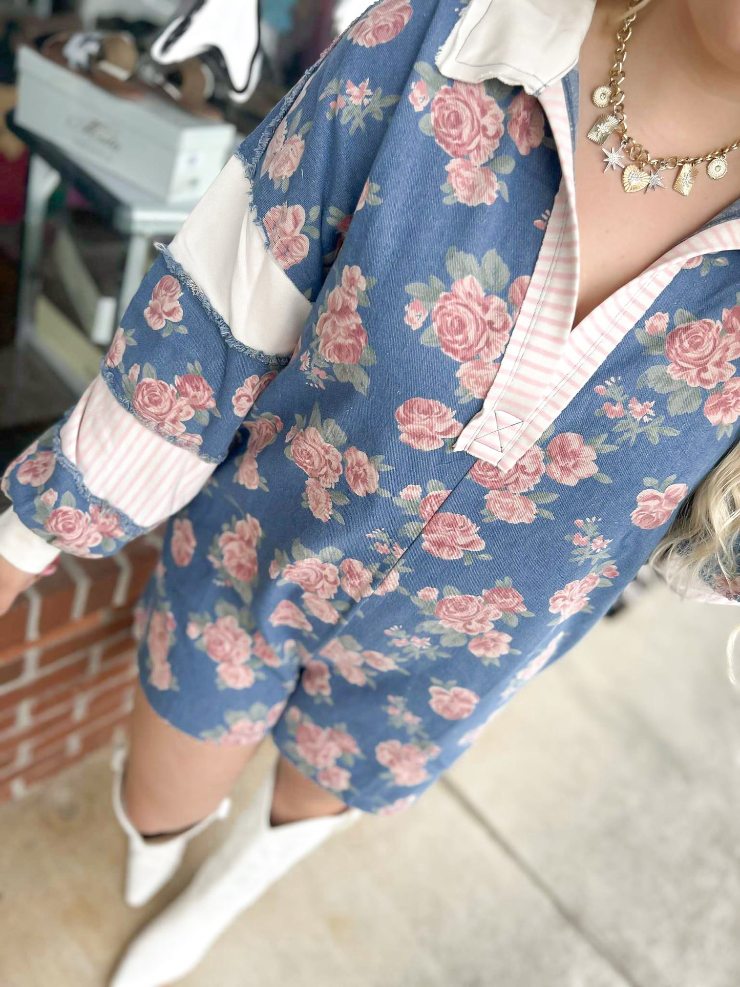 Rosewood Denim Patchwork Romper