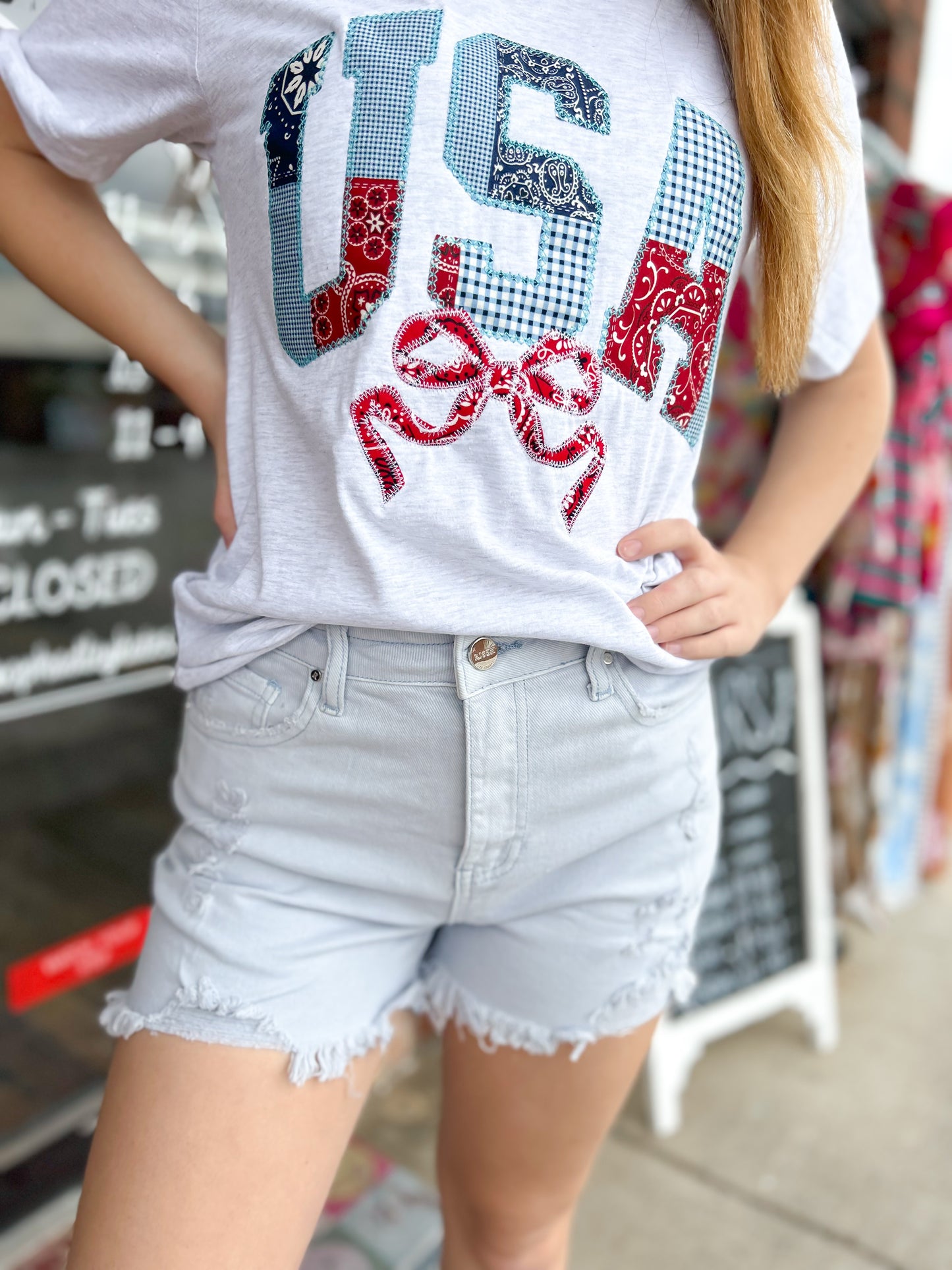 Risen Ice Blue Distressed Denim Shorts