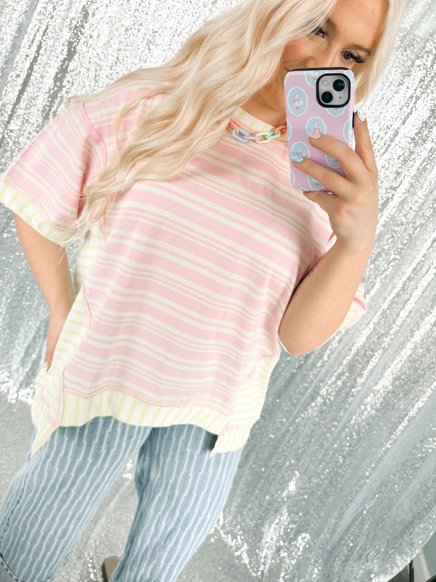 Pink & Lime Striped Oversized Top