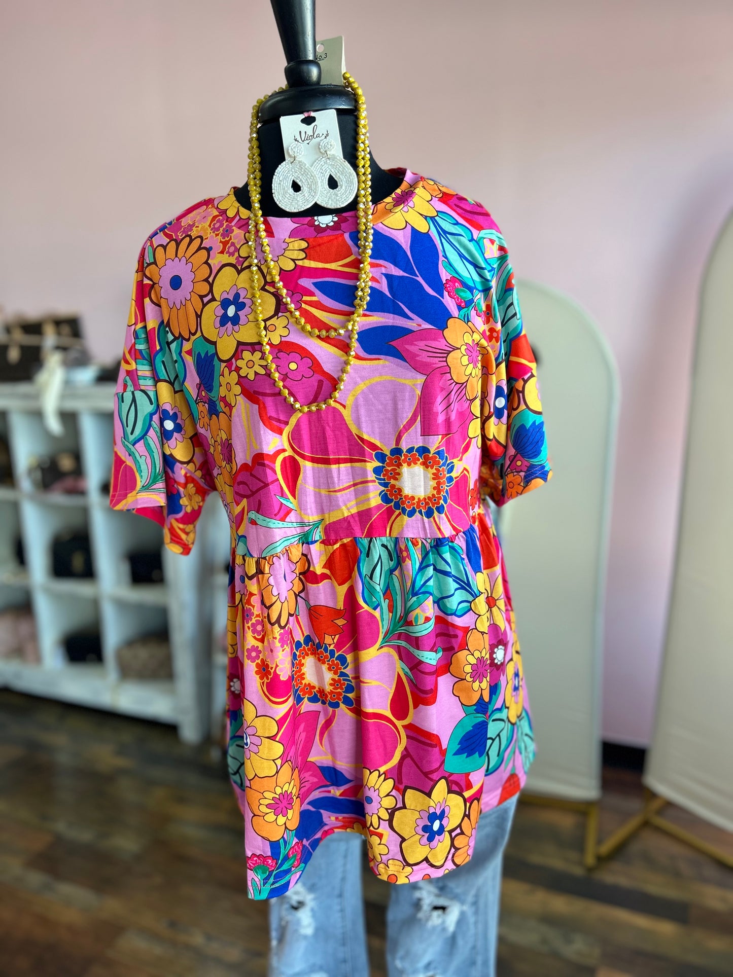 Groovy Floral Babydoll Top