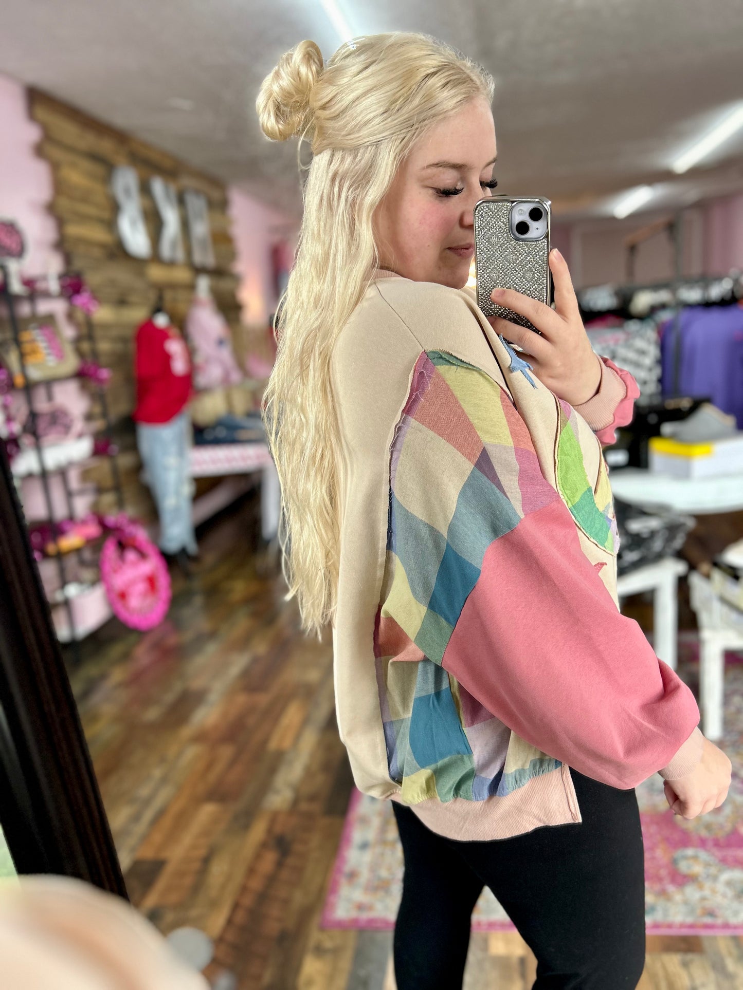 Multi Peace Patchwork Oversized Crewneck