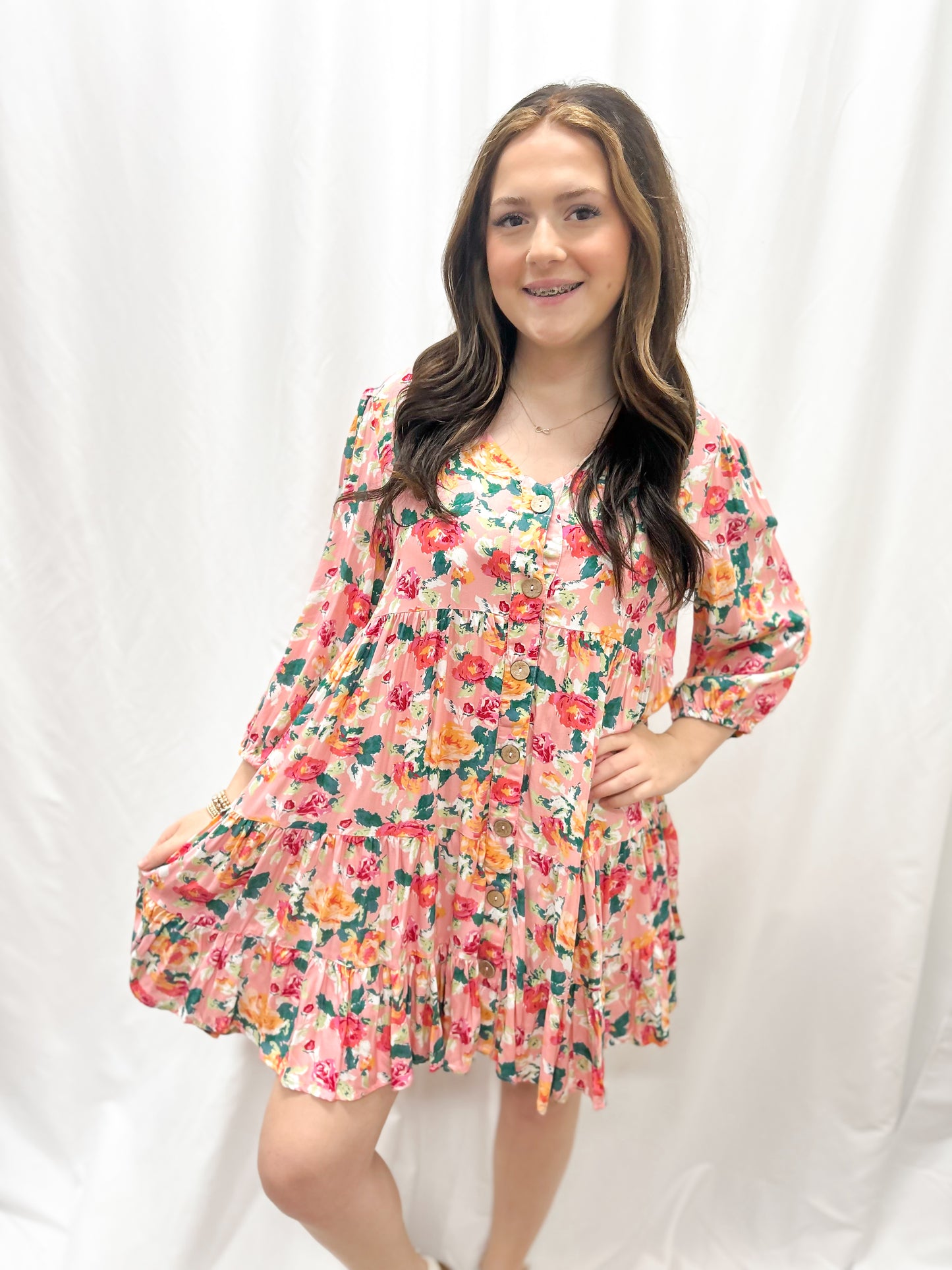 Multi Floral Button Dress
