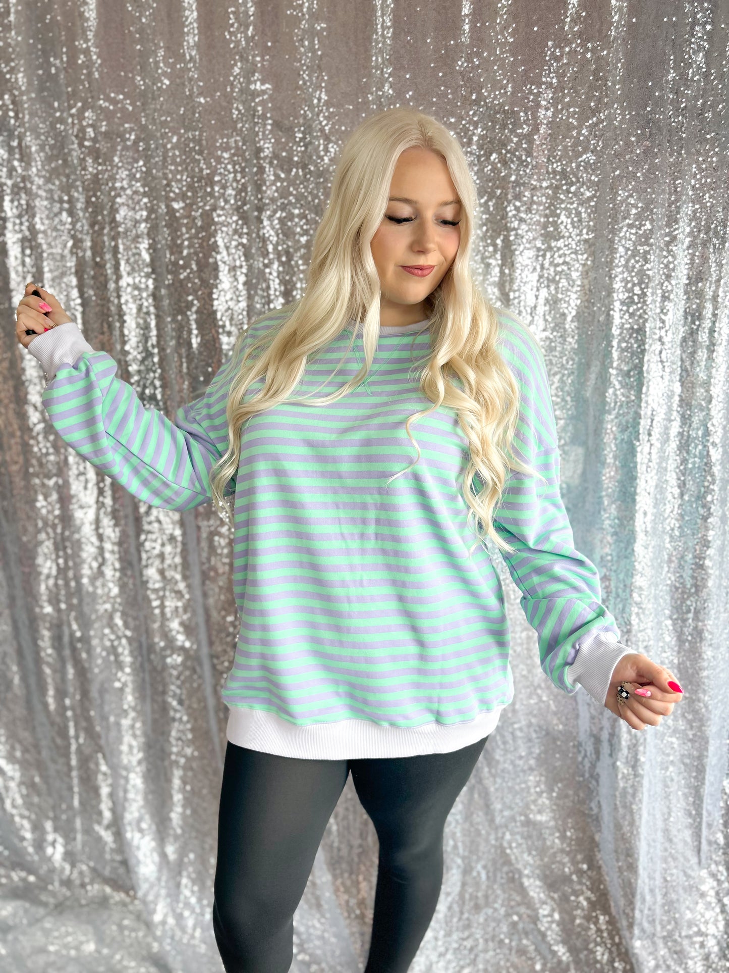 Lavender & Lime Striped Oversized Crewneck