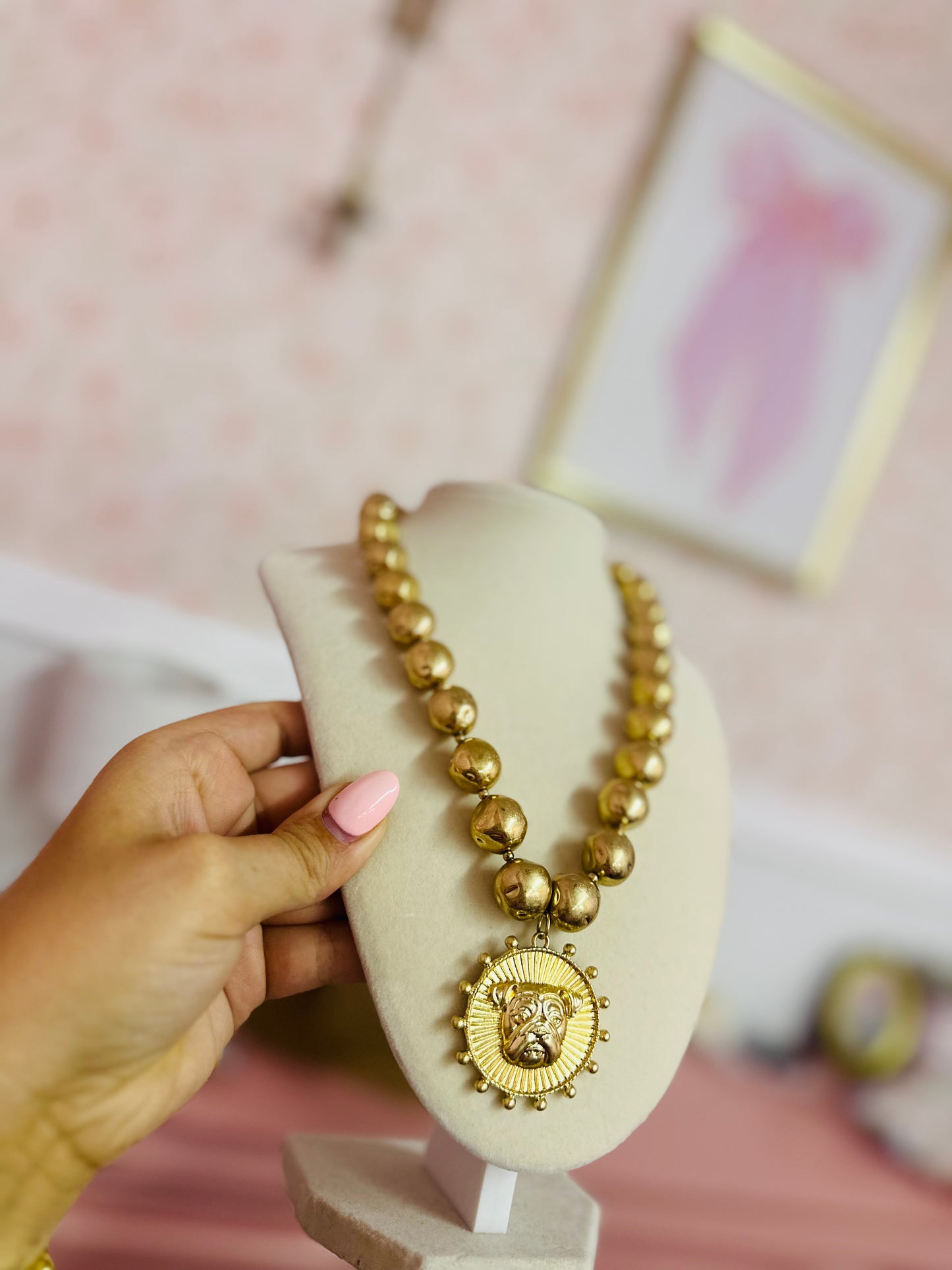 Bulldog Mascot Chunky Gold Necklace