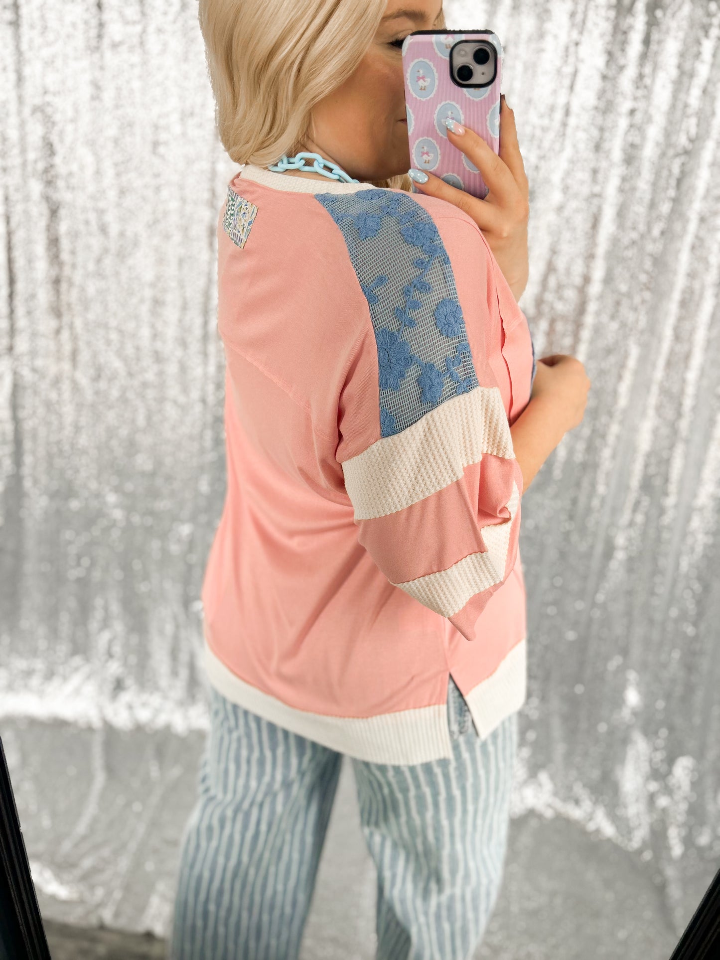 Pink Varsity Patchwork Top