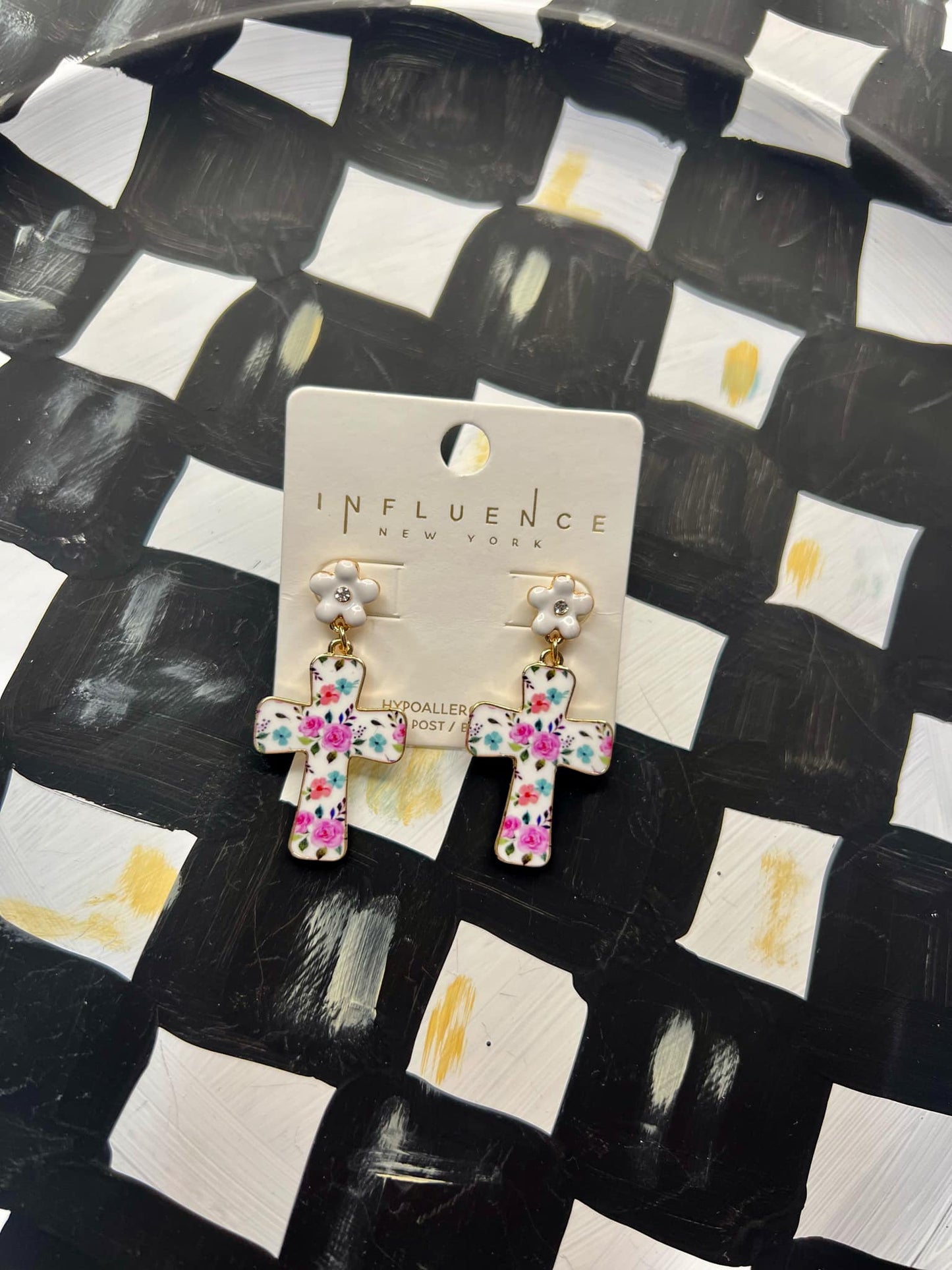 Floral Cross Earrings