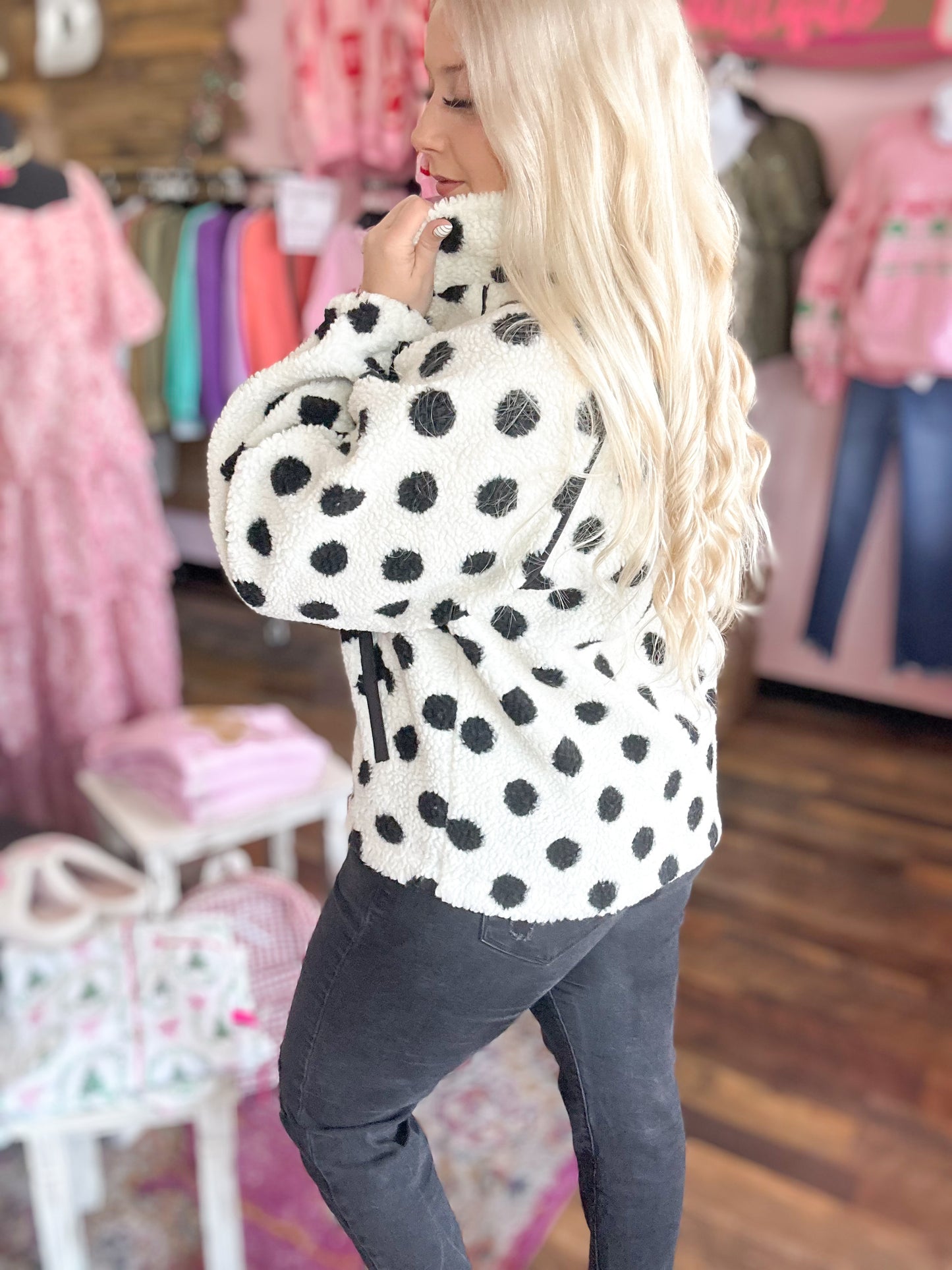 Polka Dot Sherpa Coat