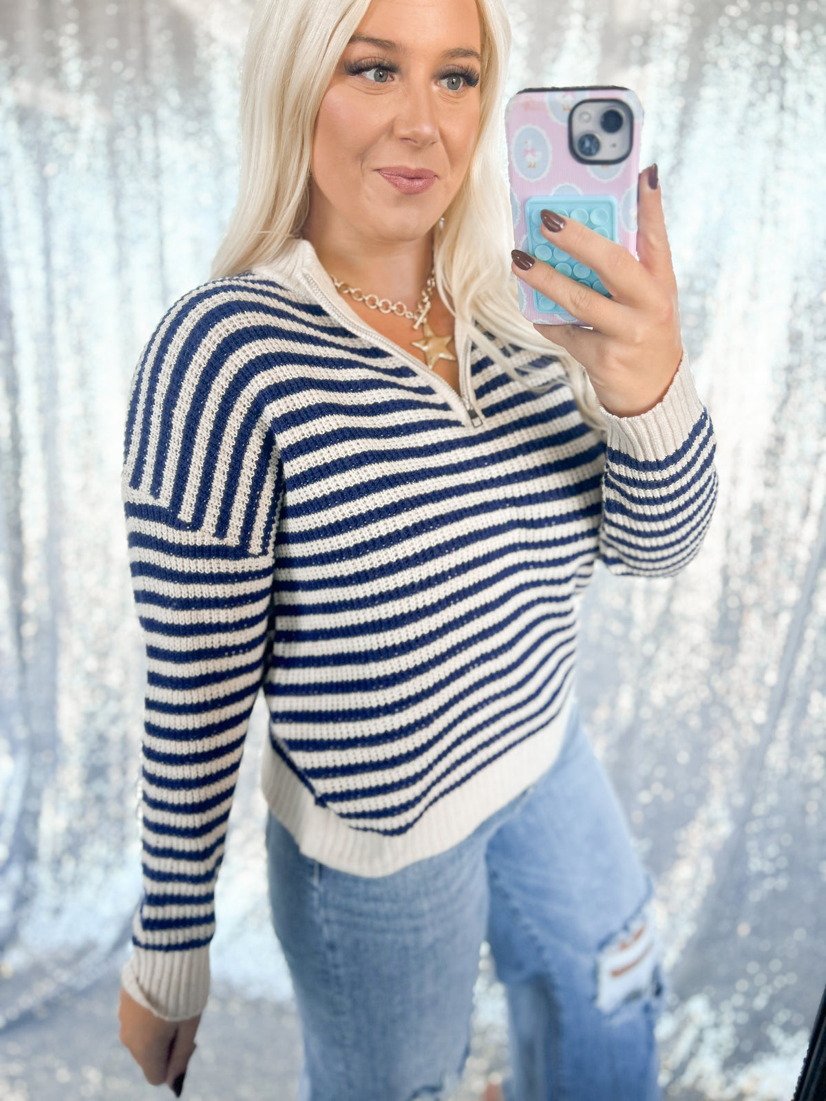 Royal Striped Knit Sweater 1/2 Zip