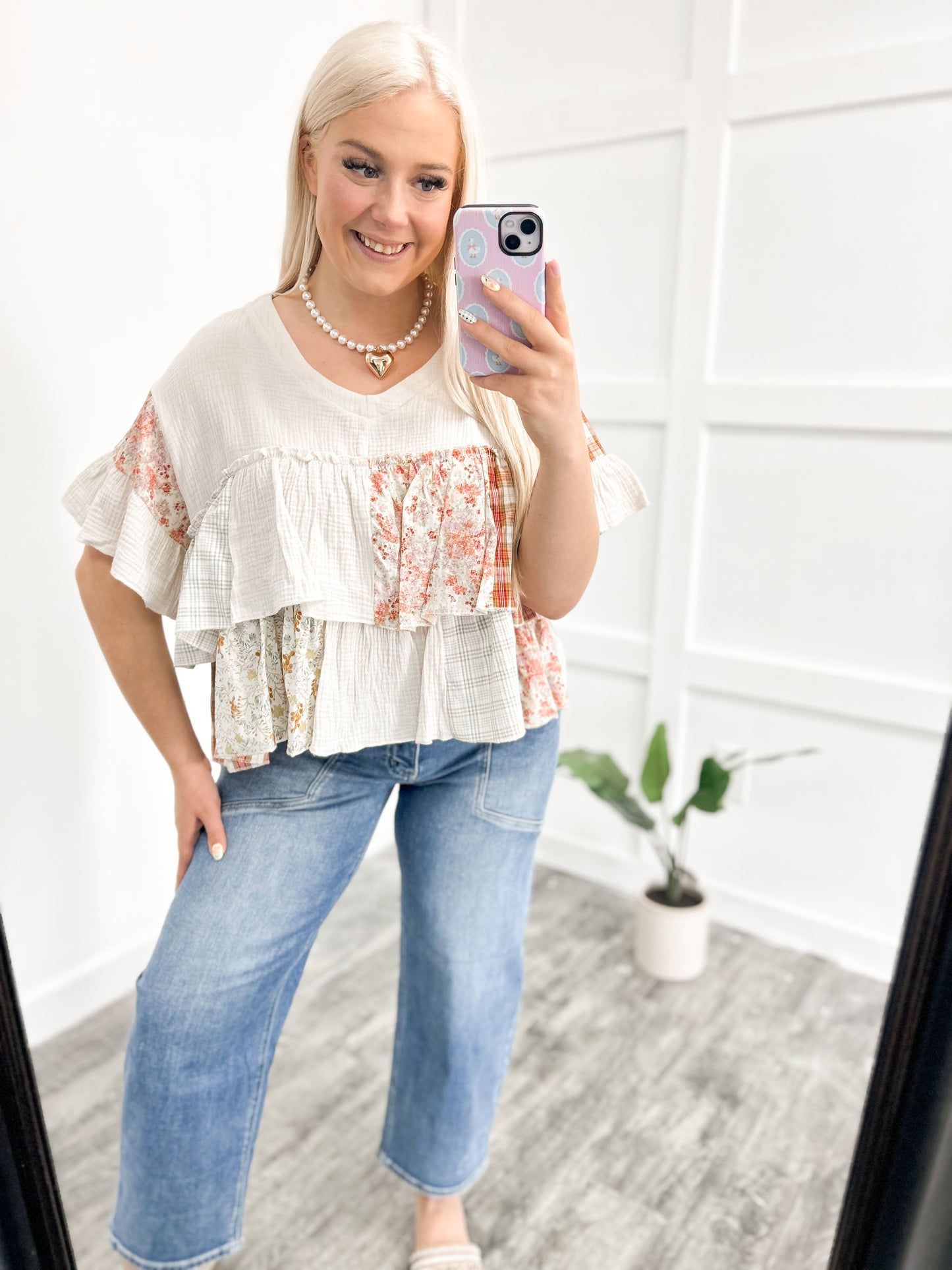 Blooming Patchwork Babydoll Blouse