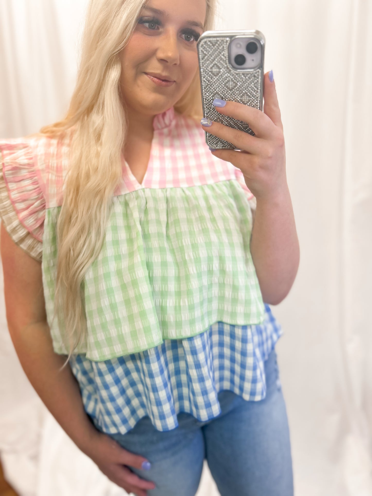 Gingham Ruffle Blouse