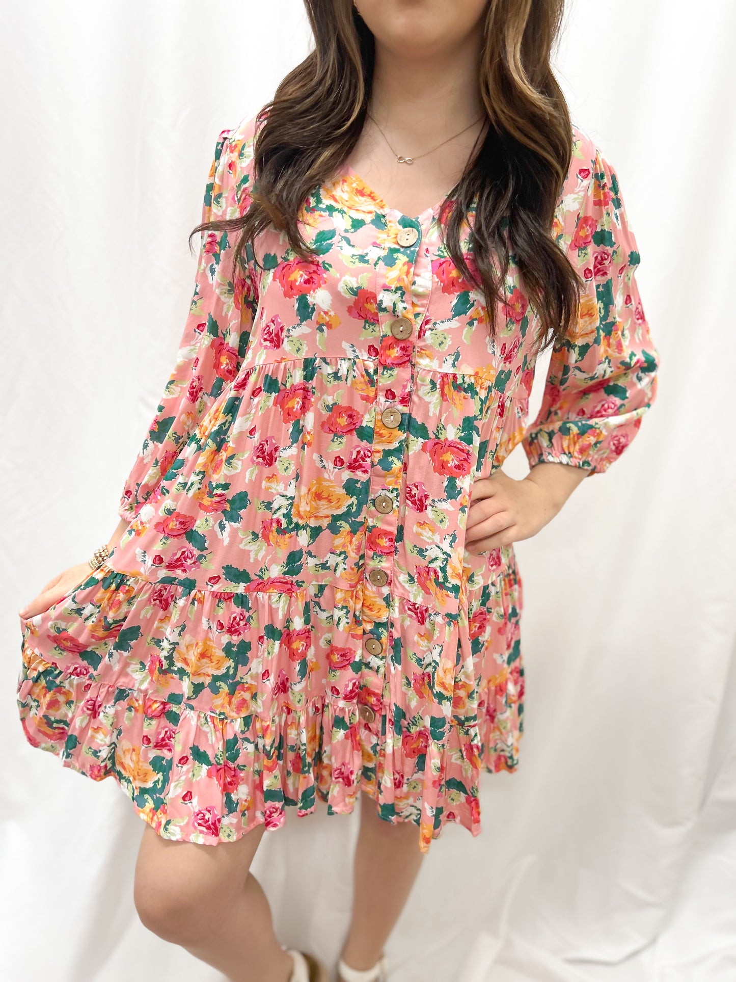 Multi Floral Button Dress