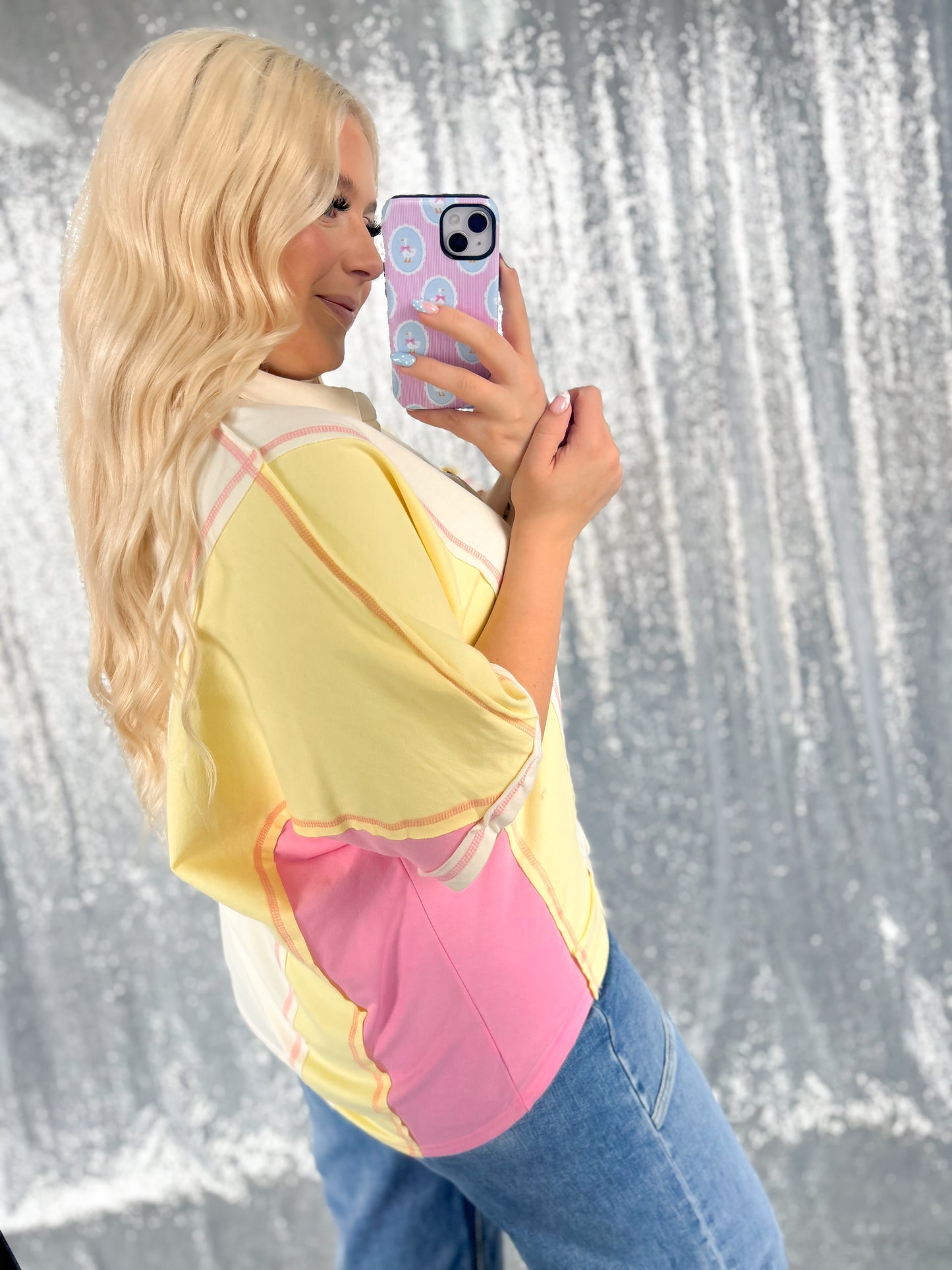 Brighter Days Colorblock Button Top