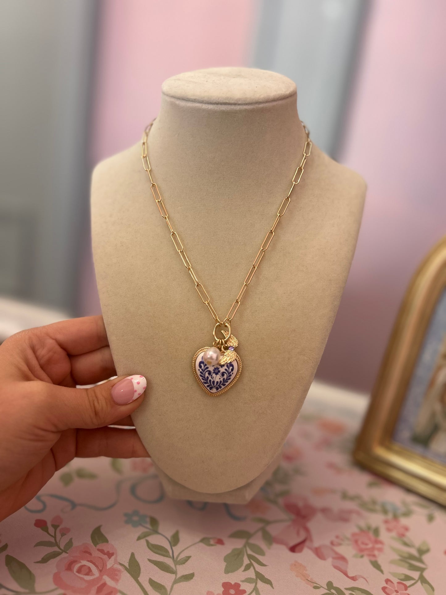 Blue Floral Heart Necklace