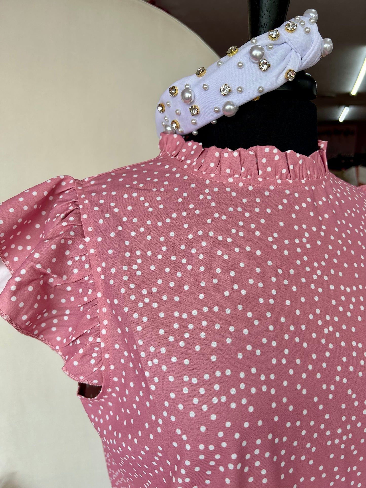 Pink Dotted Ruffle Tank