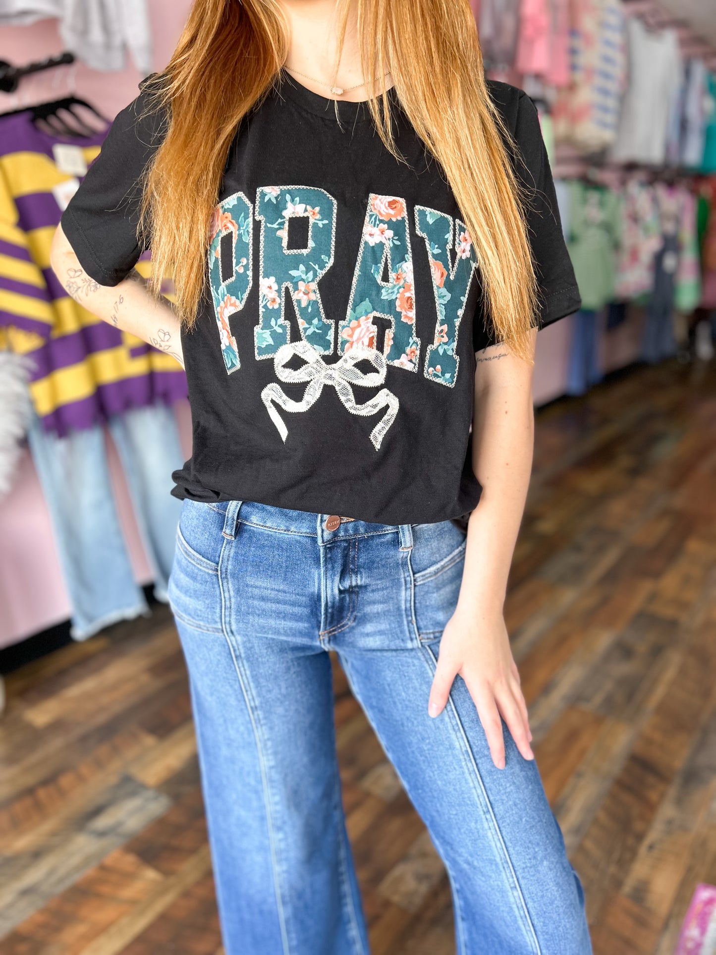 Floral Pray Coquette Appliqué Tee