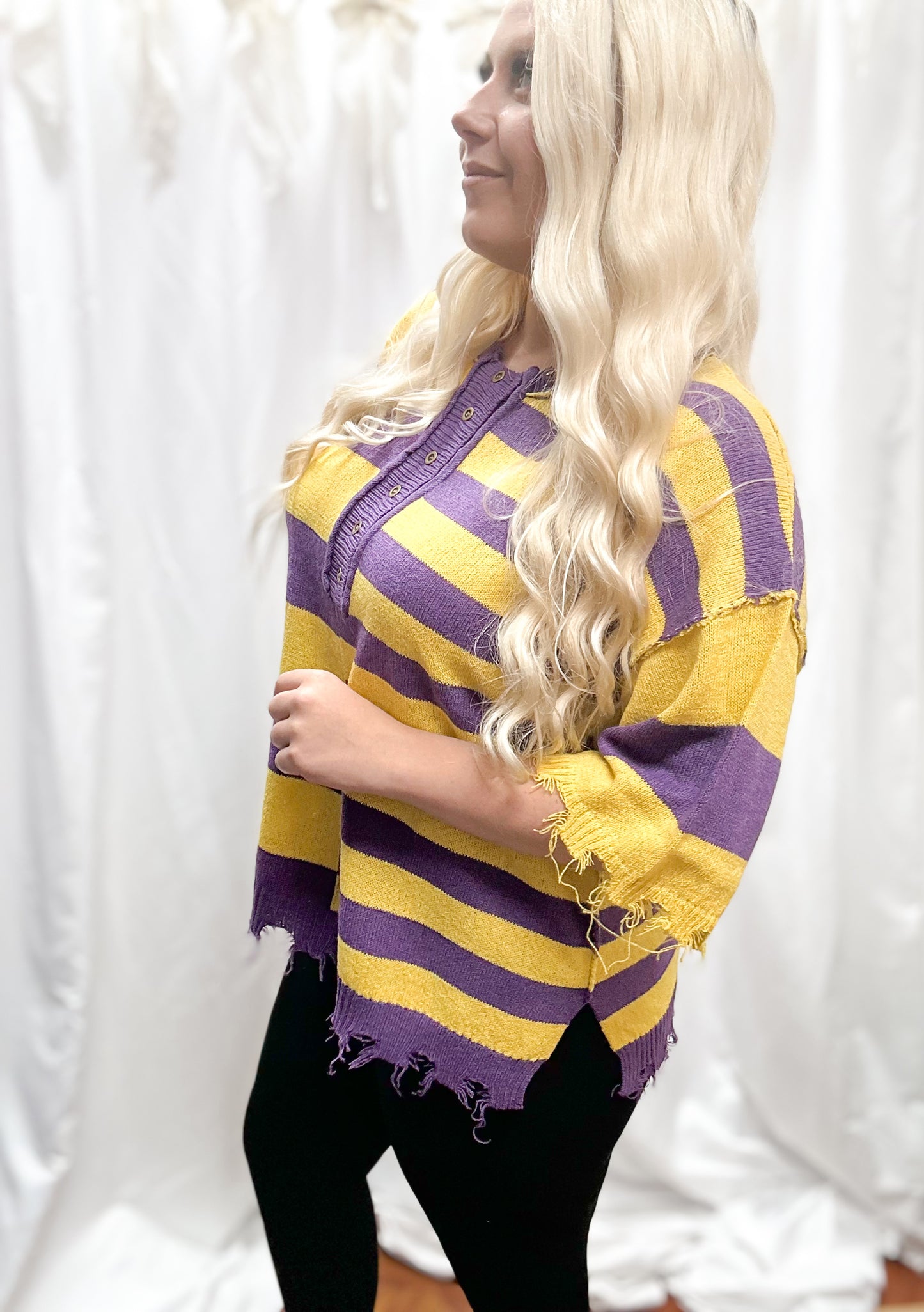 Purple Color block Distressed Top