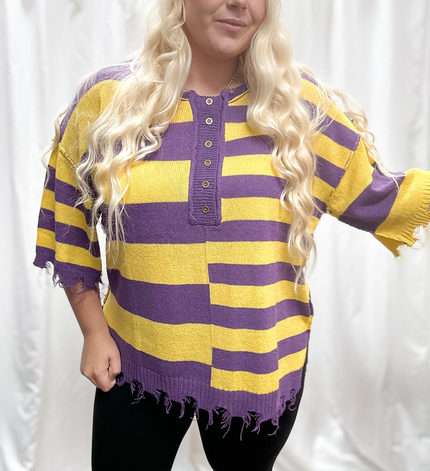 Purple Color block Distressed Top