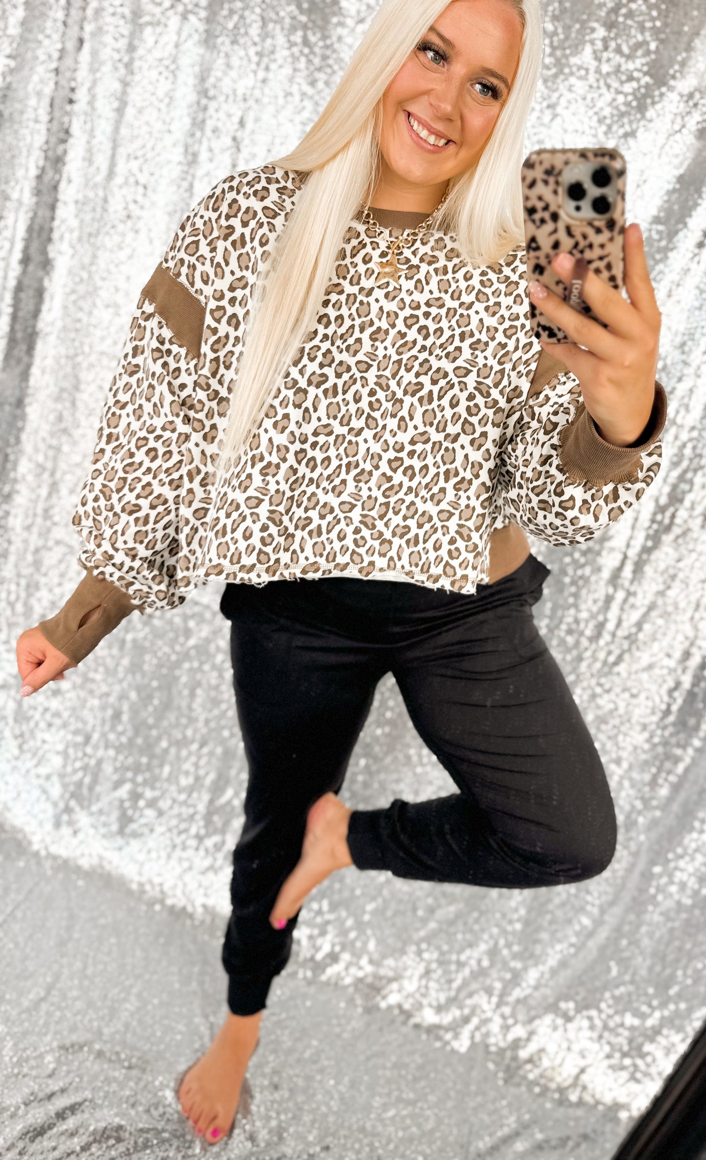 Wild Side Raw Hem Open Back Crewneck