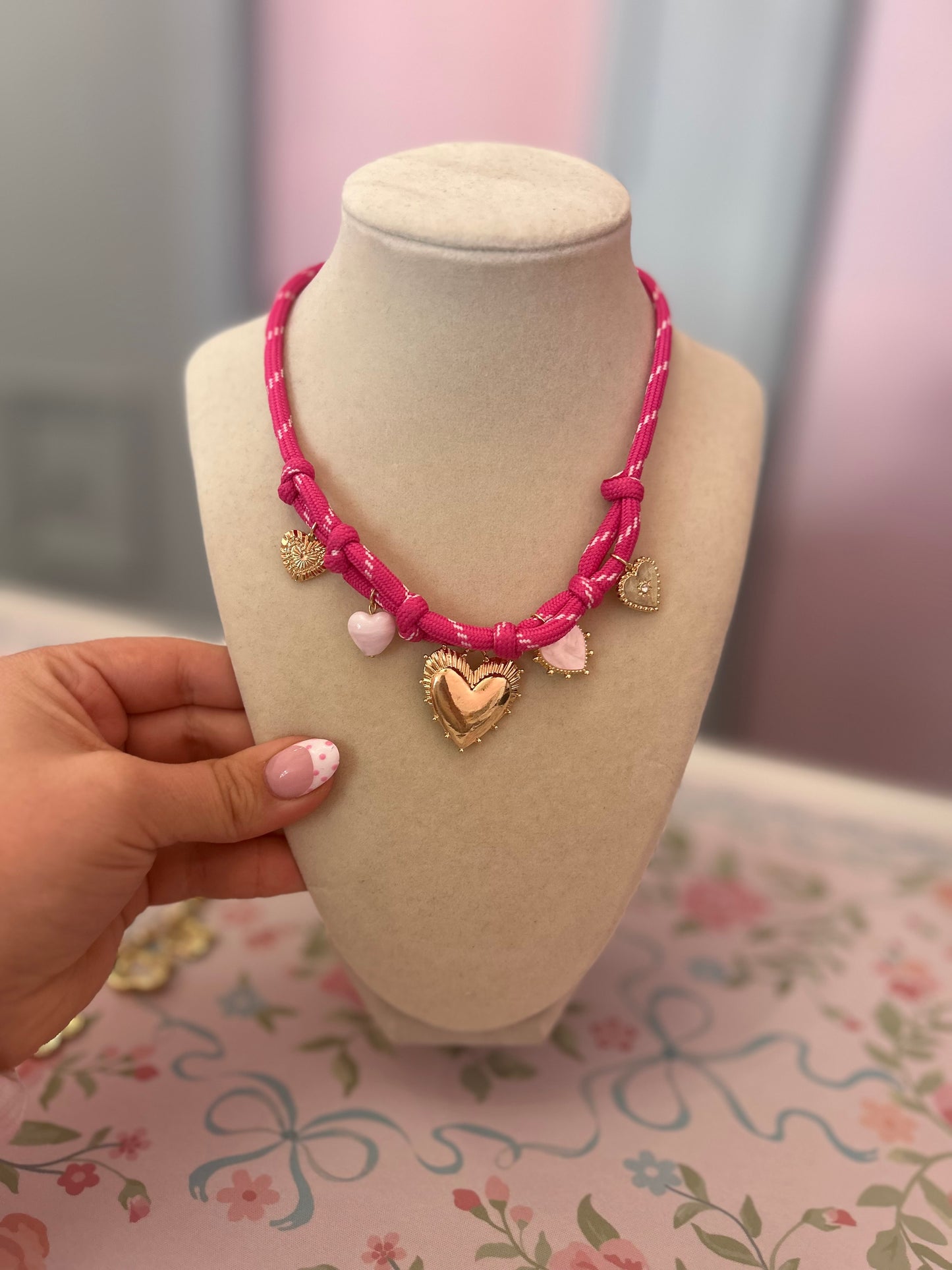 Pink Corded Charm Necklace
