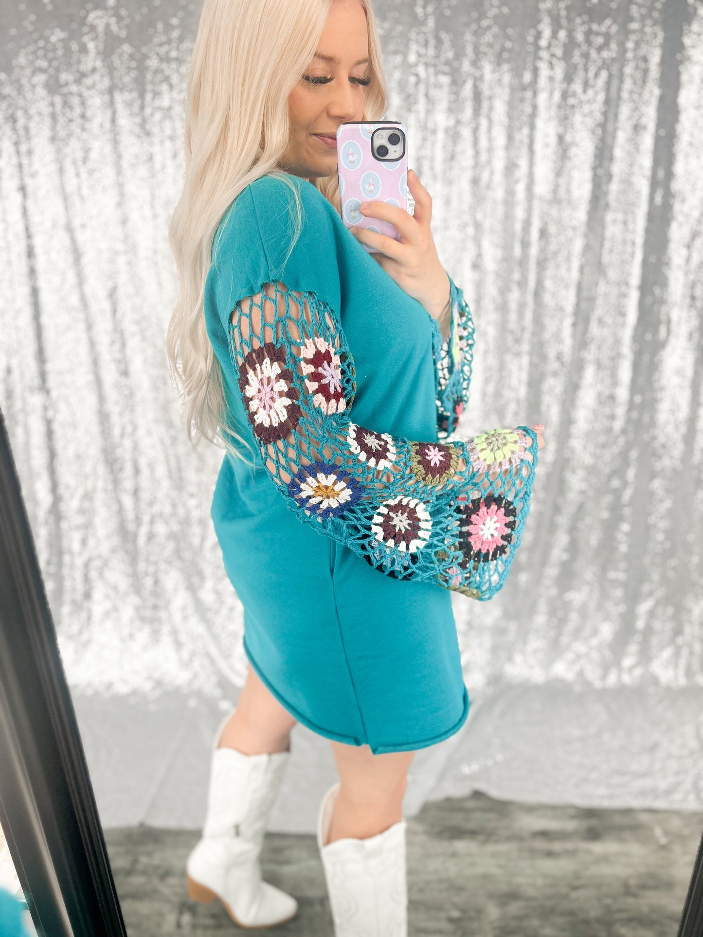 Dancing Queen Teal Crochet Dress