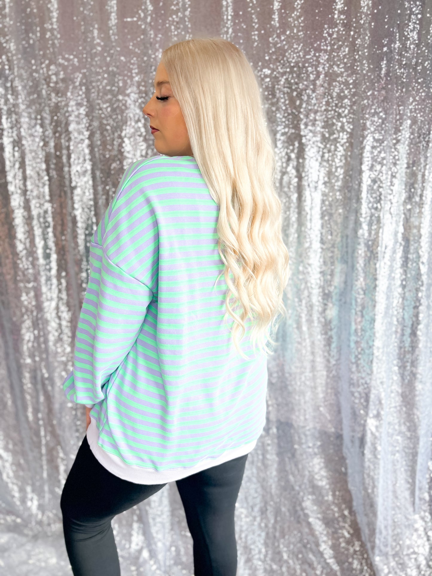 Lavender & Lime Striped Oversized Crewneck