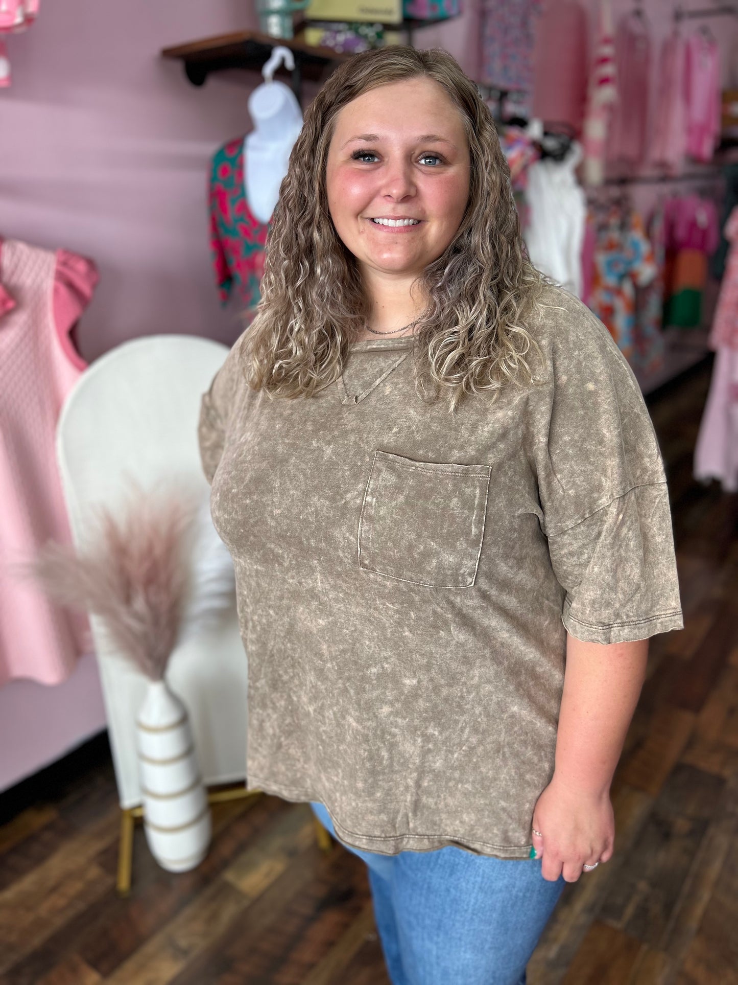 Mocha Acid Wash Pocket Tee