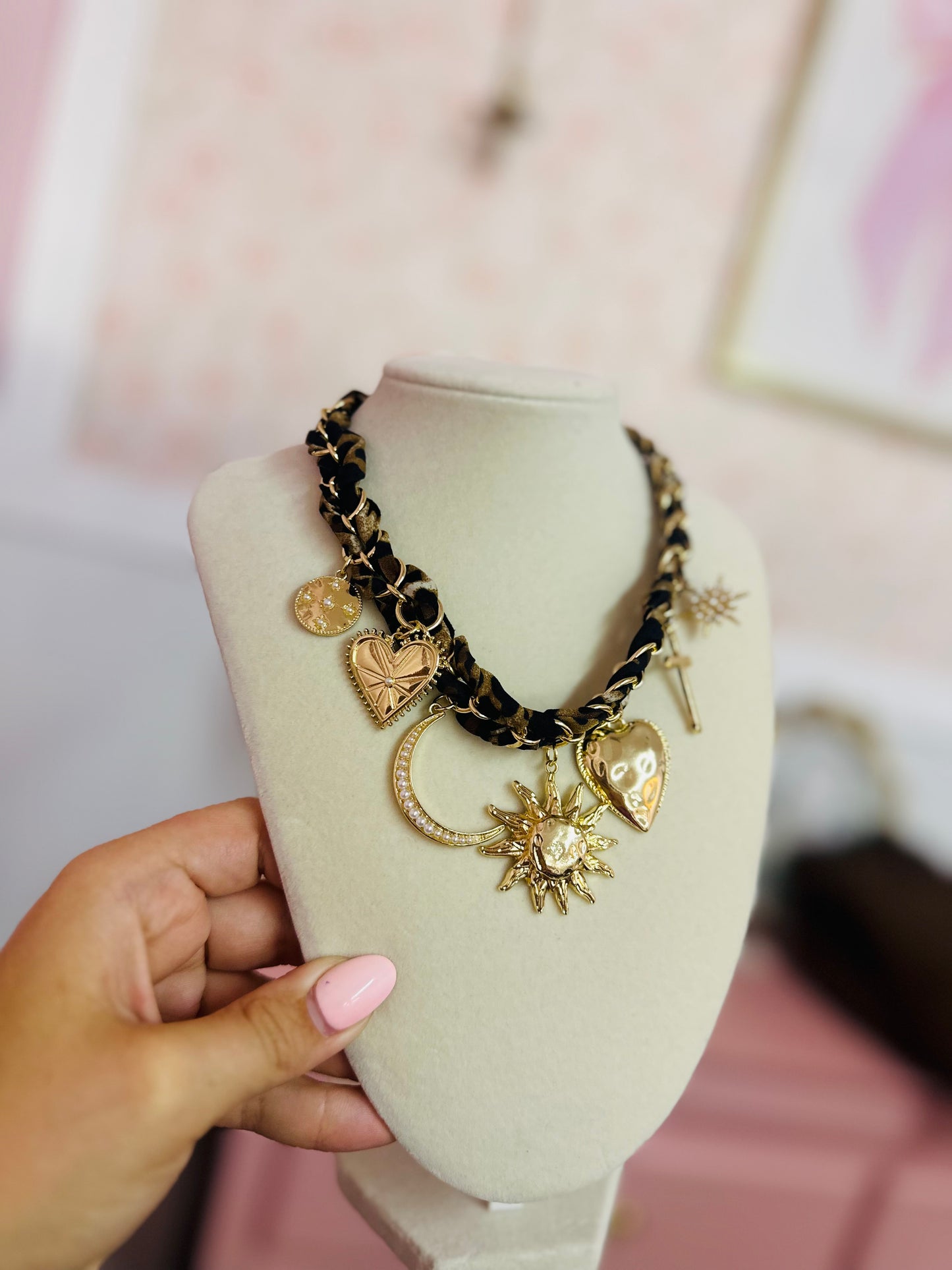 Leopard and Gold Scarf Charm Necklace