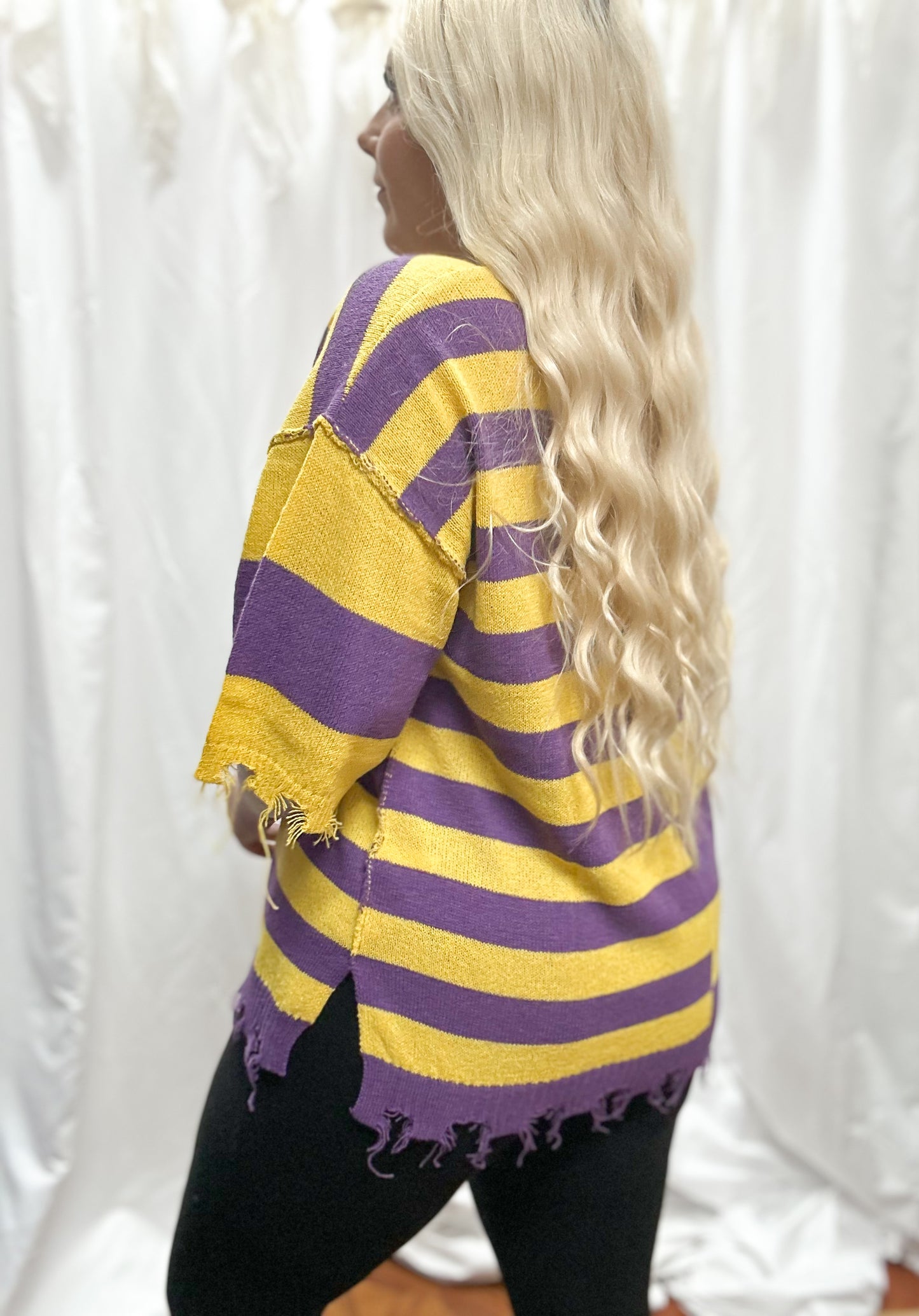 Purple Color block Distressed Top