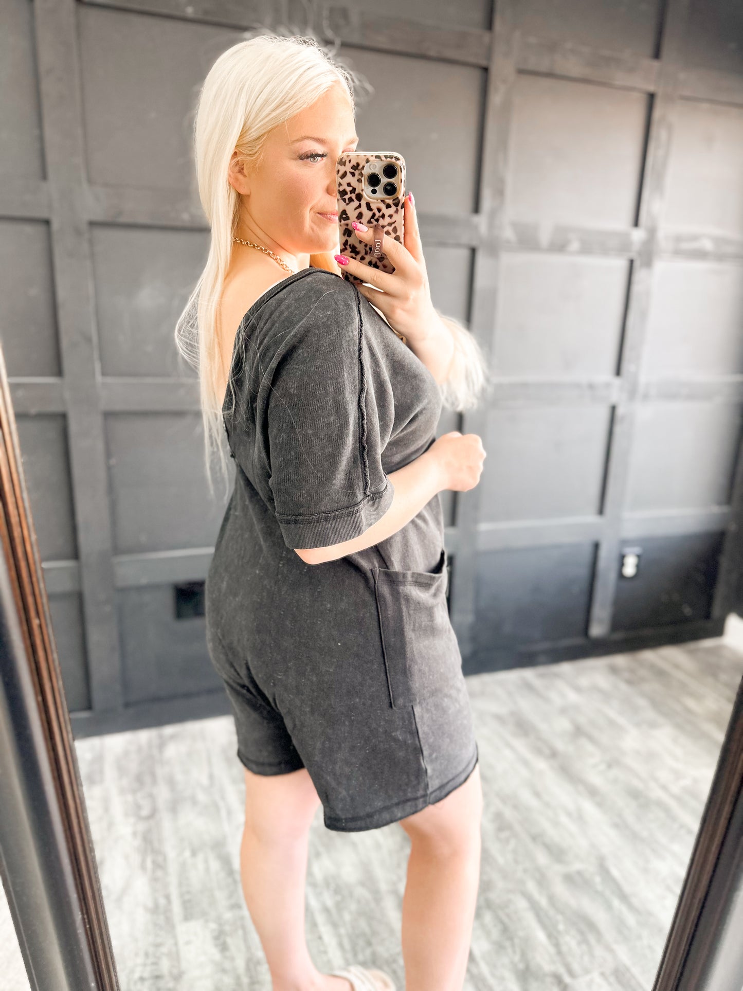 Black Oversized Pocket Romper