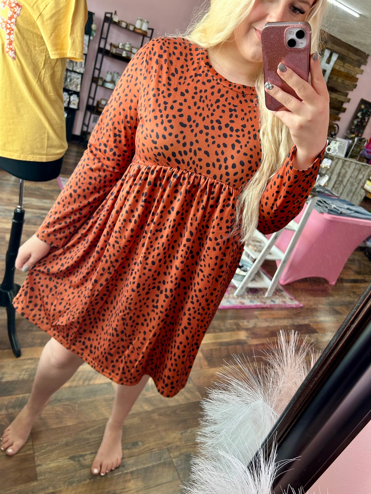 Rust Dalmation Babydoll Dress