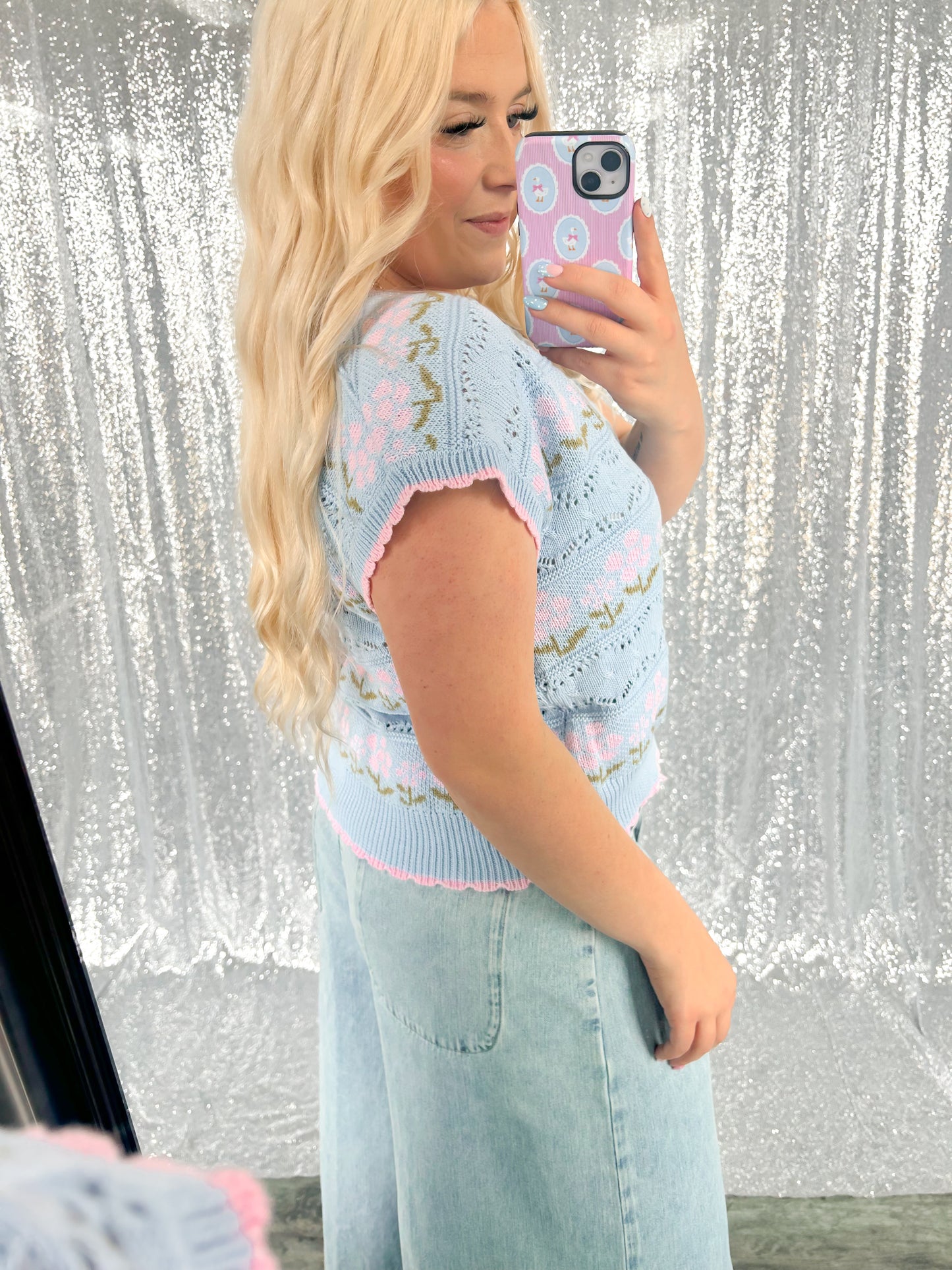Spring Blues Knit Sweater Top