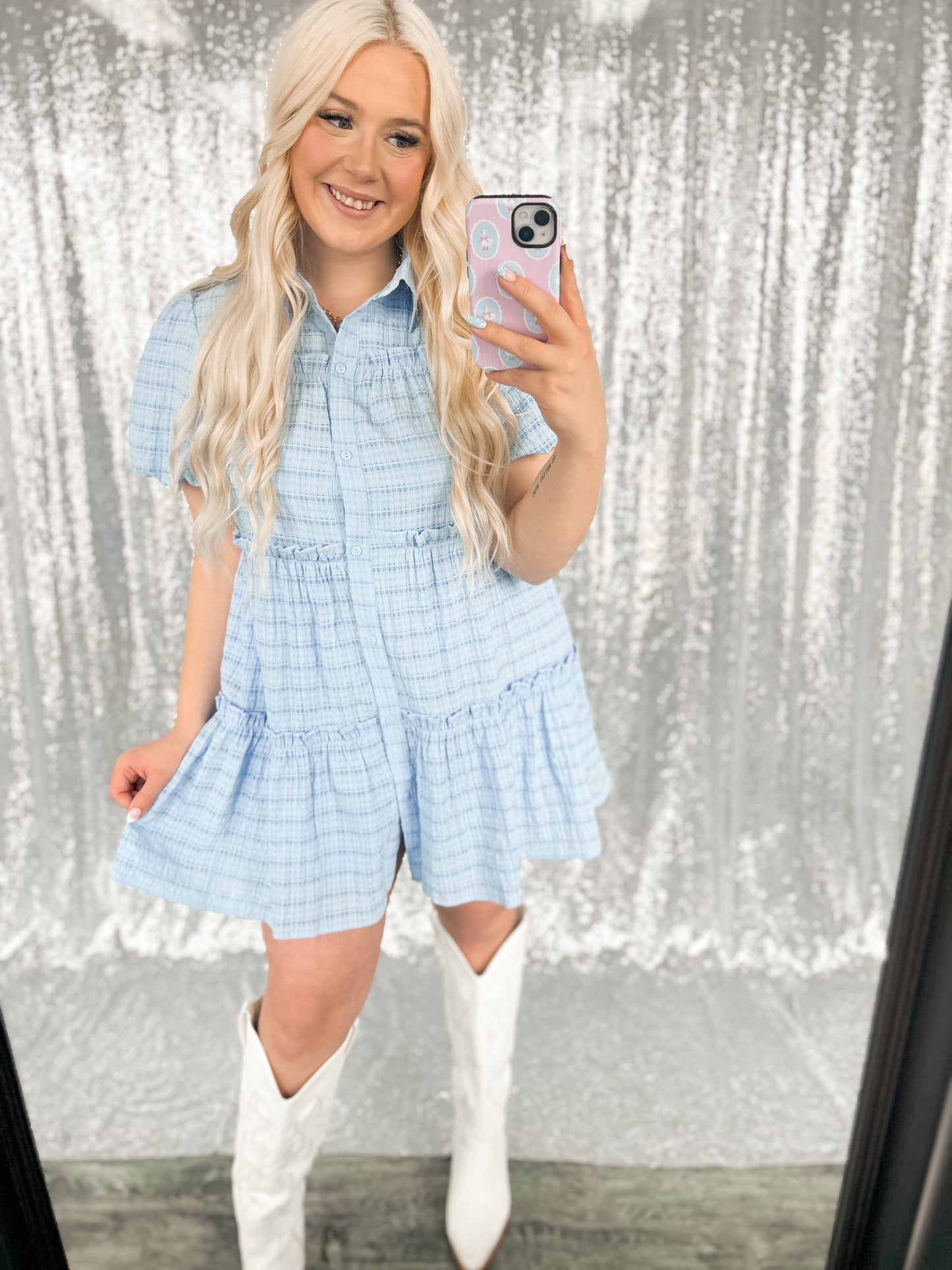 Blue Babydoll Ruffle Dress