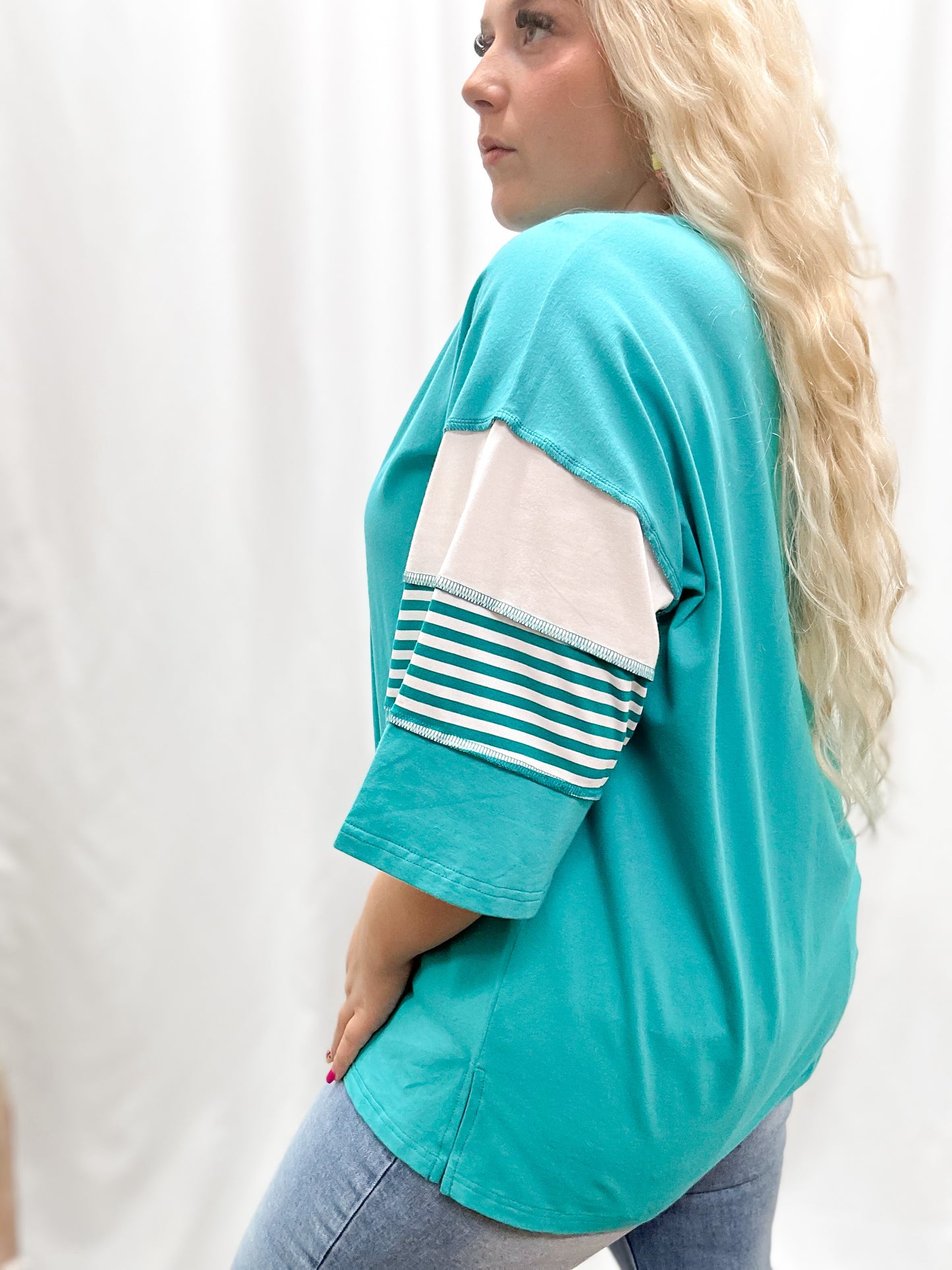 Teal Oversized Colorblock Top