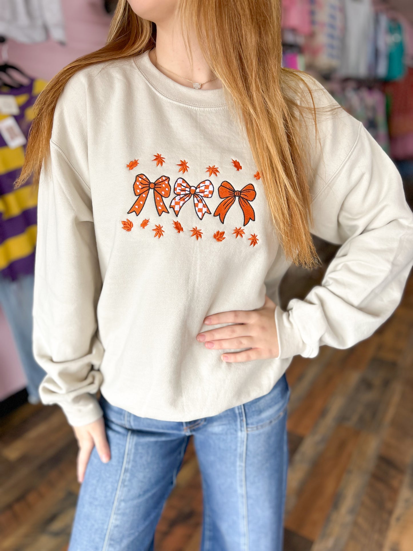 Autumn Coquette Embroidered Crewneck