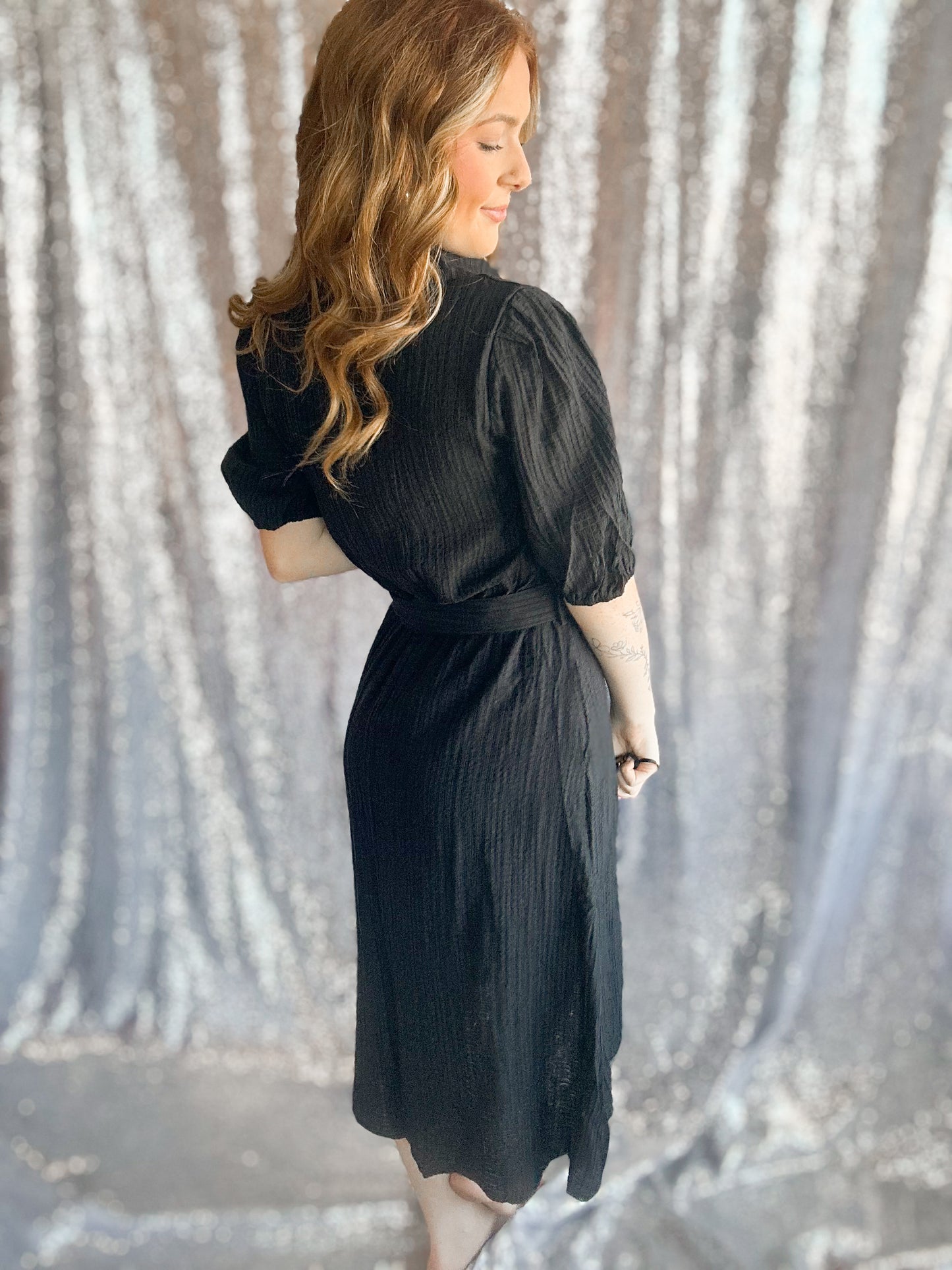 Black Synched Bow Dress