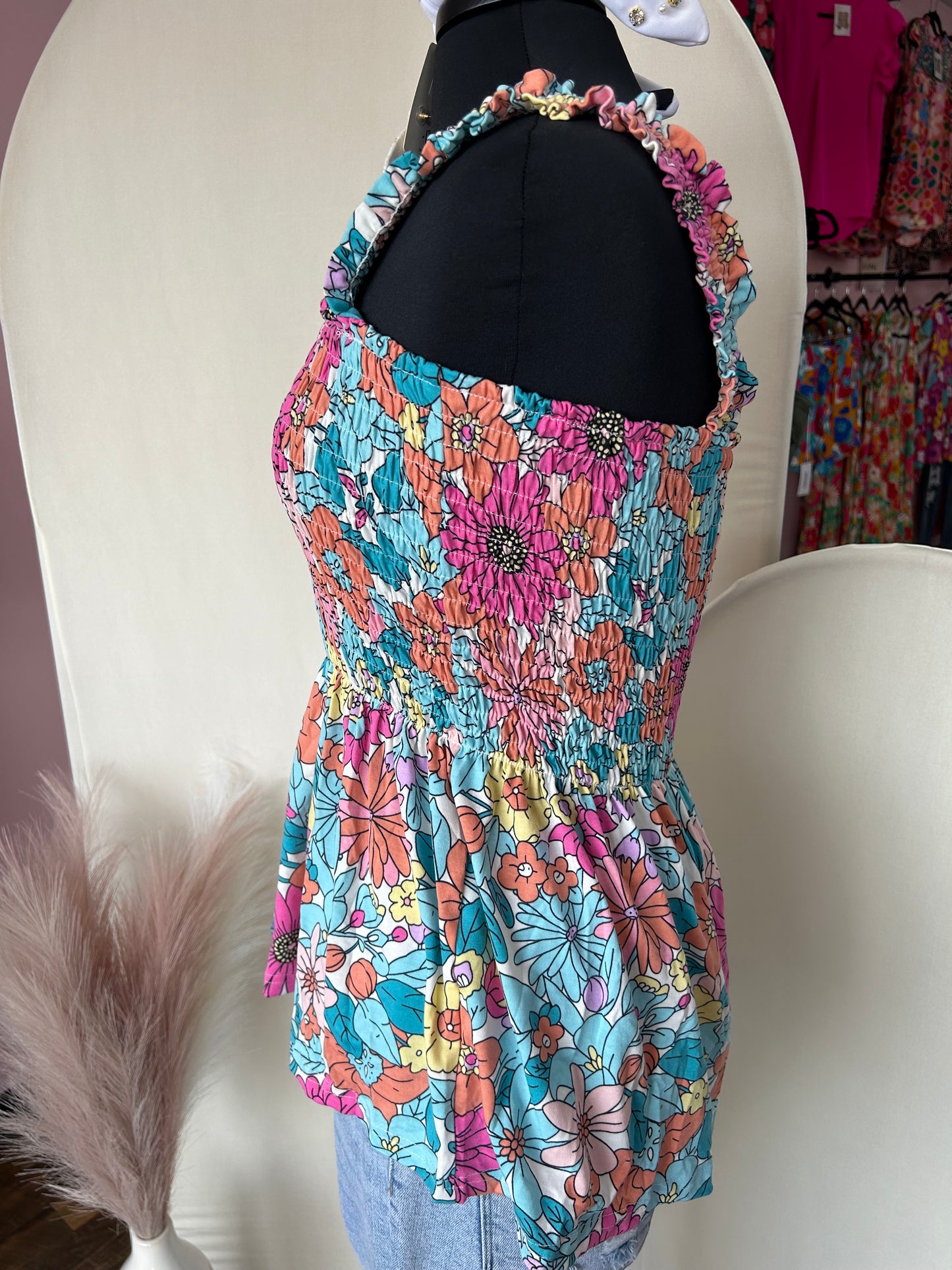 Retro Floral Smocked Tank