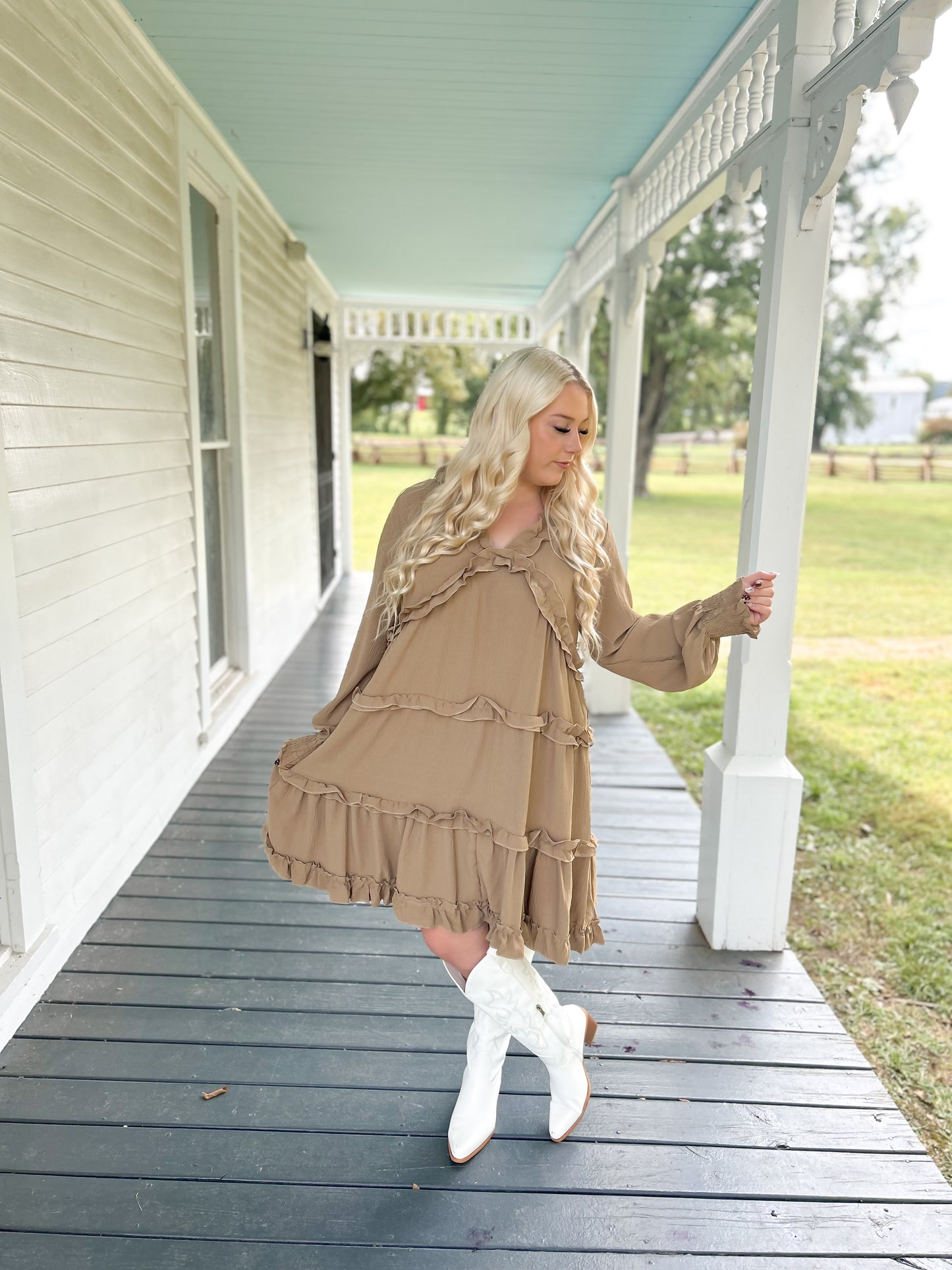 Taupe Ruffle Swing Dress