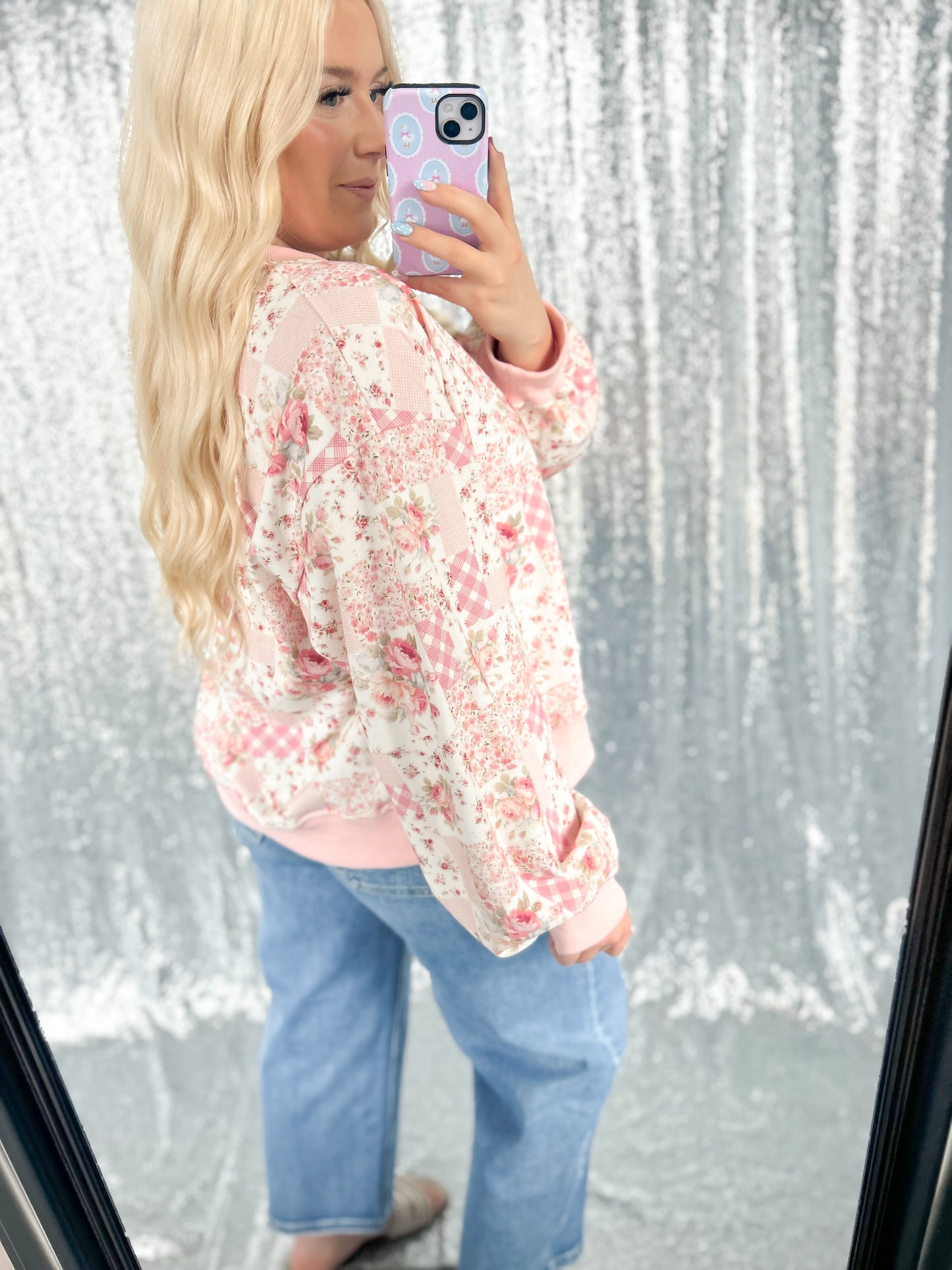 Pink Patchwork Gardens Oversized Crewneck