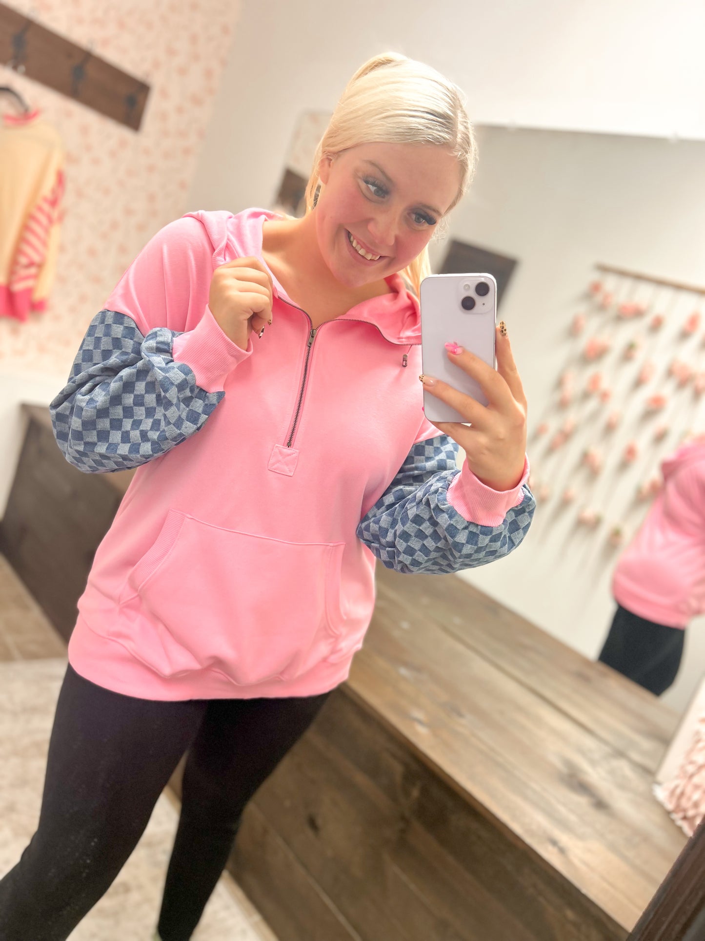 Bubblegum Checker Half Zip