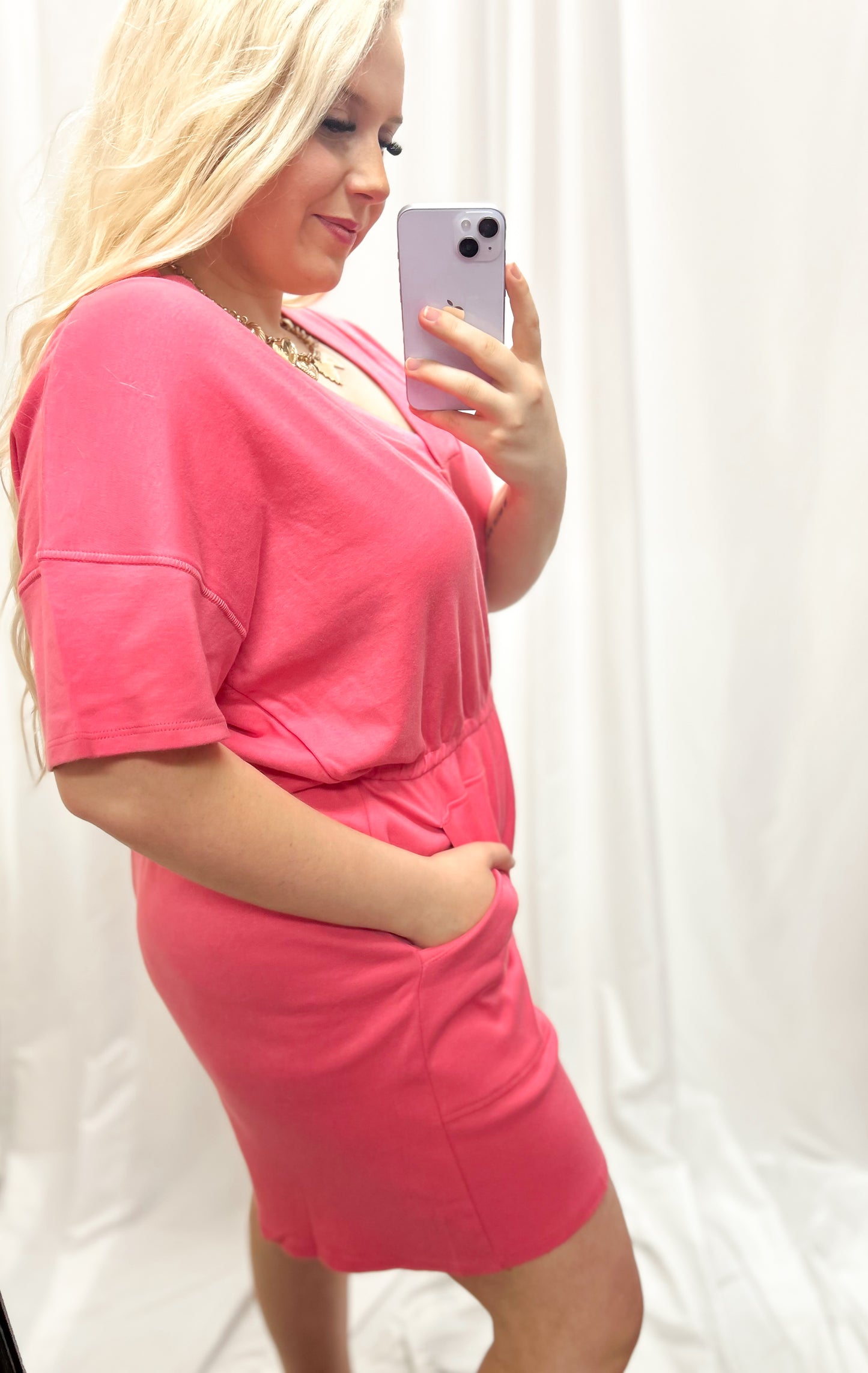 Pink Pocket Romper {CURVY}