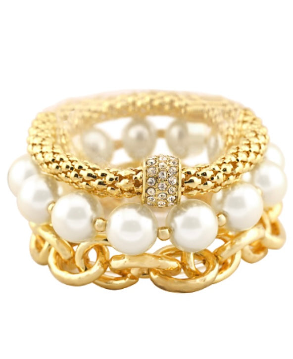 Gold Pearl Bracelet Stack