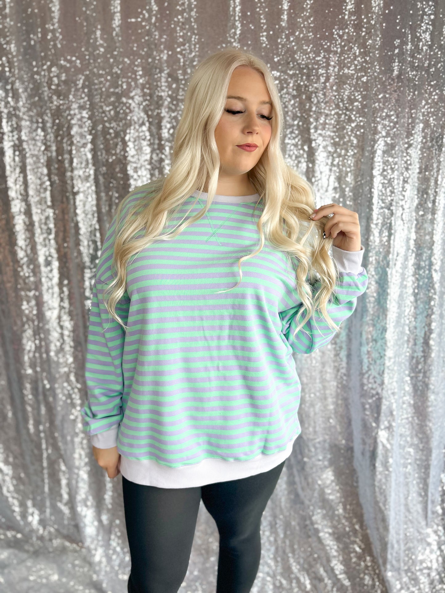 Lavender & Lime Striped Oversized Crewneck