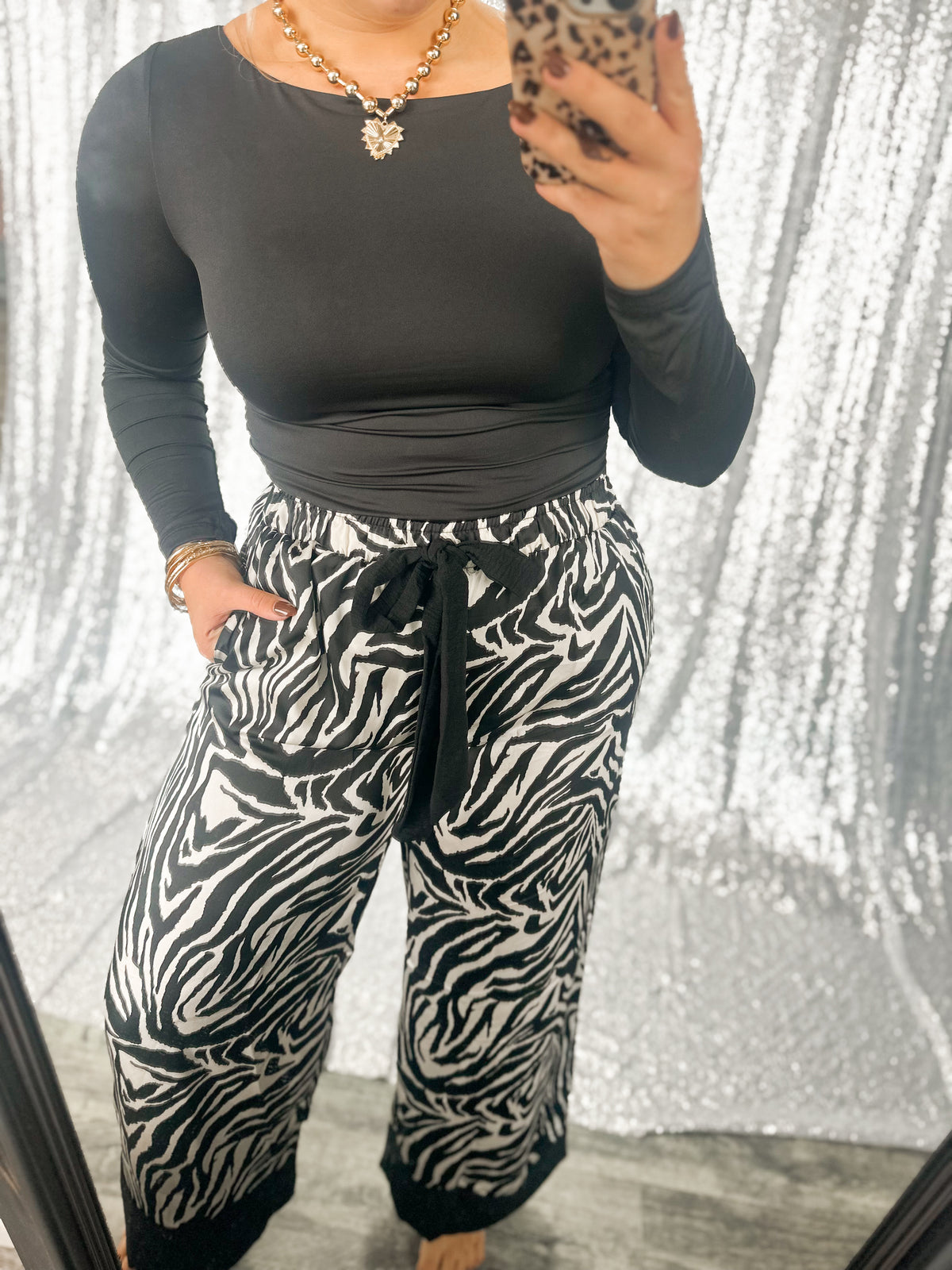 Zebra Satin Bow Pants