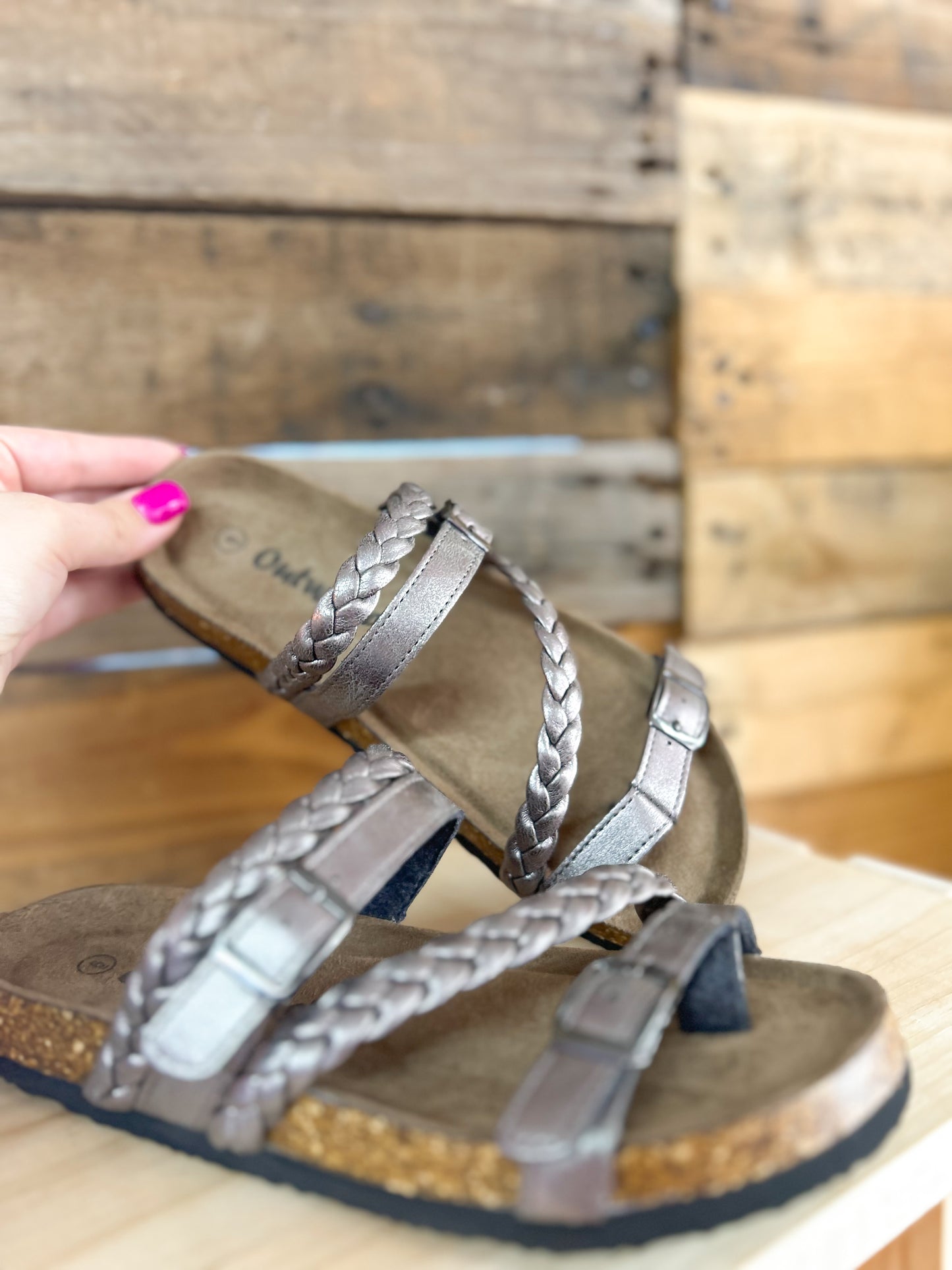 Silver Braided Buckle Sandal