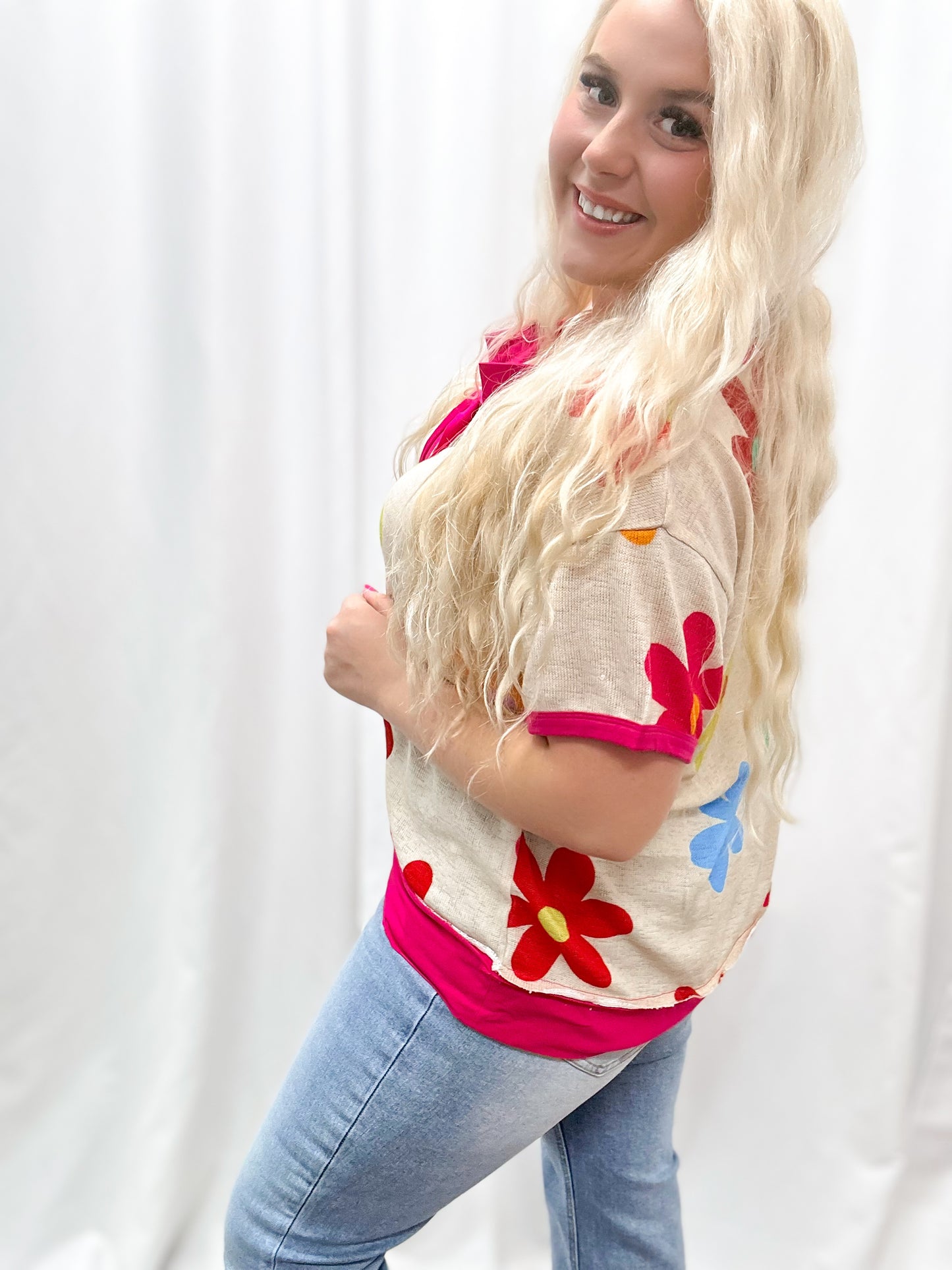 Retro floral Button Top